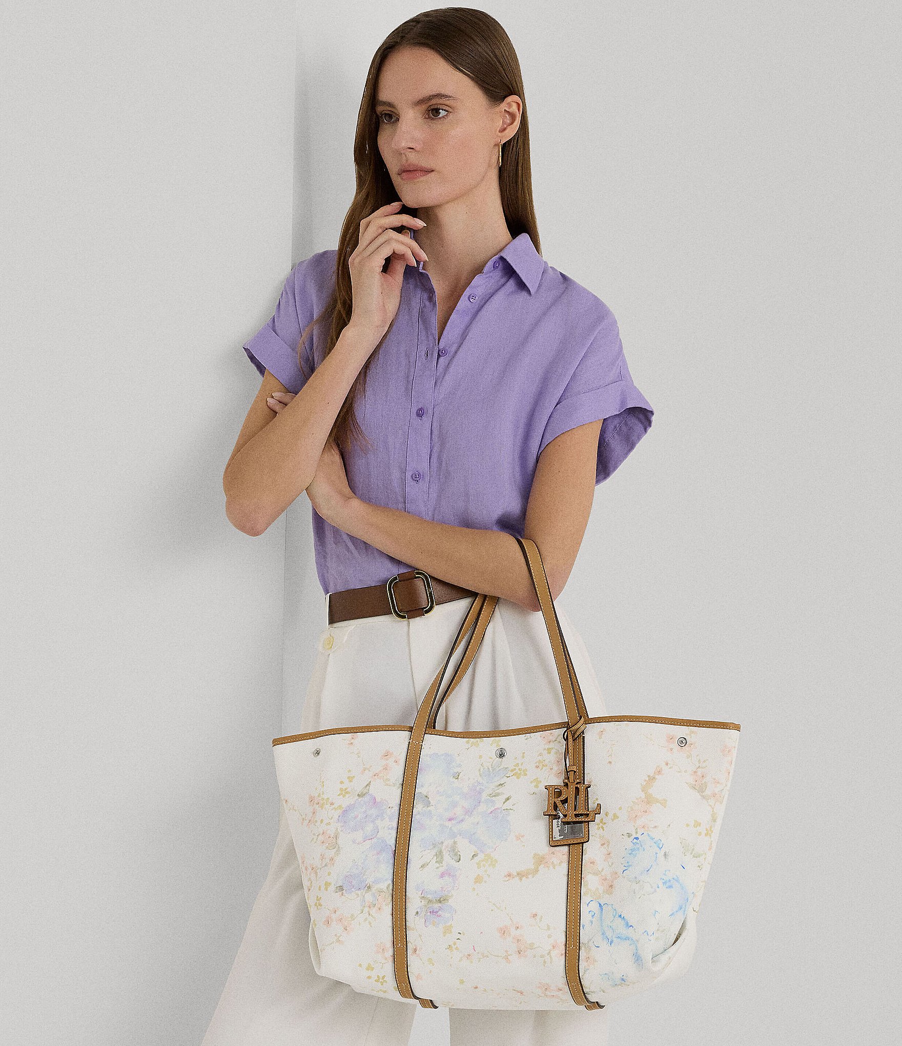 Lauren Ralph Lauren Floral Canvas Large Emerie Tote Bags