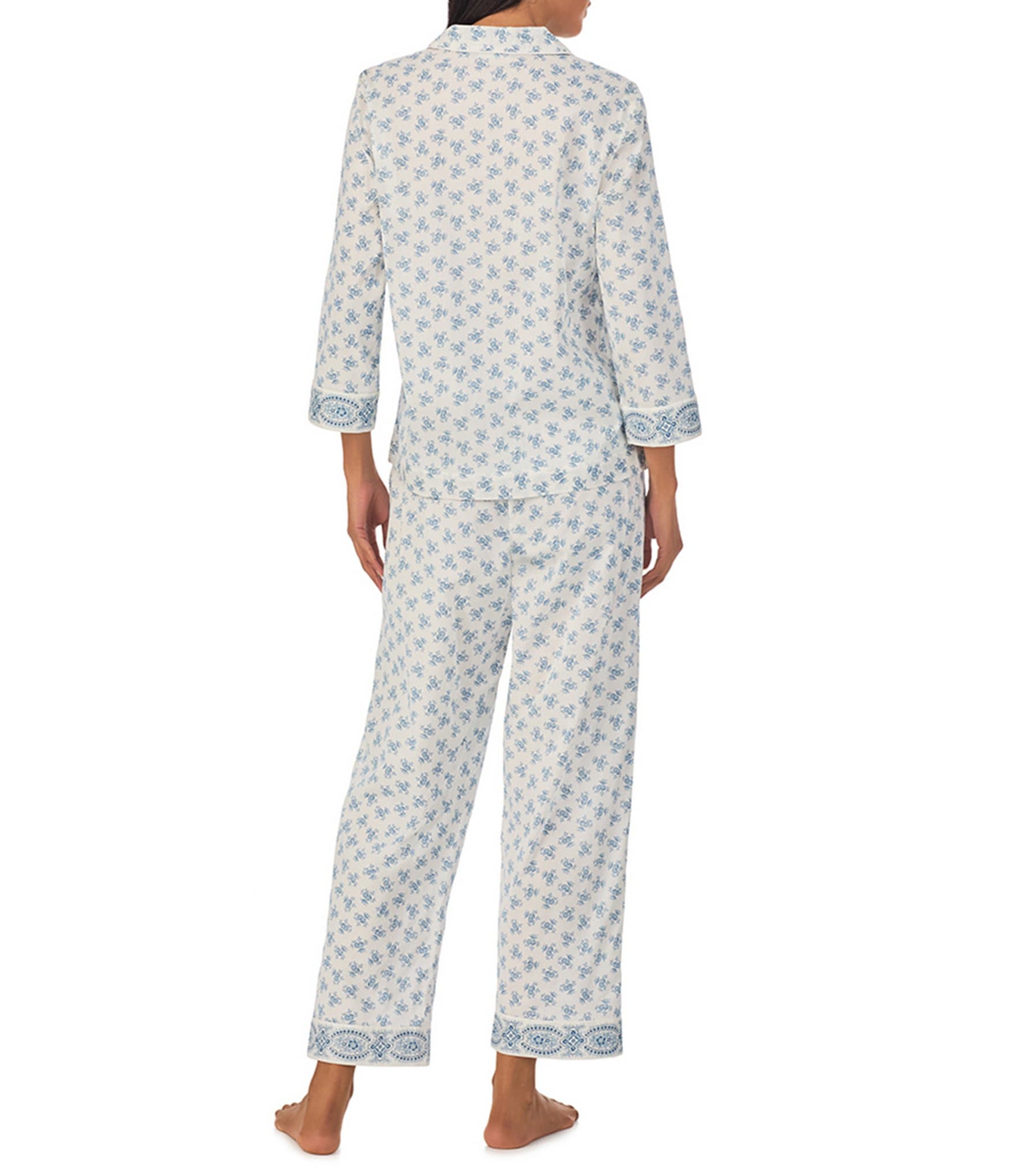 Lauren Ralph Lauren Floral Print 3/4 Sleeve Notch Collar Woven Pant Pajama Set