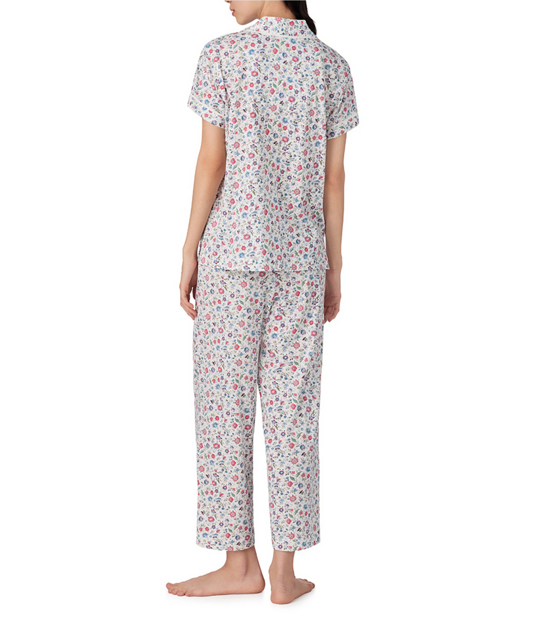 Lauren Ralph Lauren Ditsy Floral Print Short Sleeve Notch Collar Knit Cropped Pajama Set
