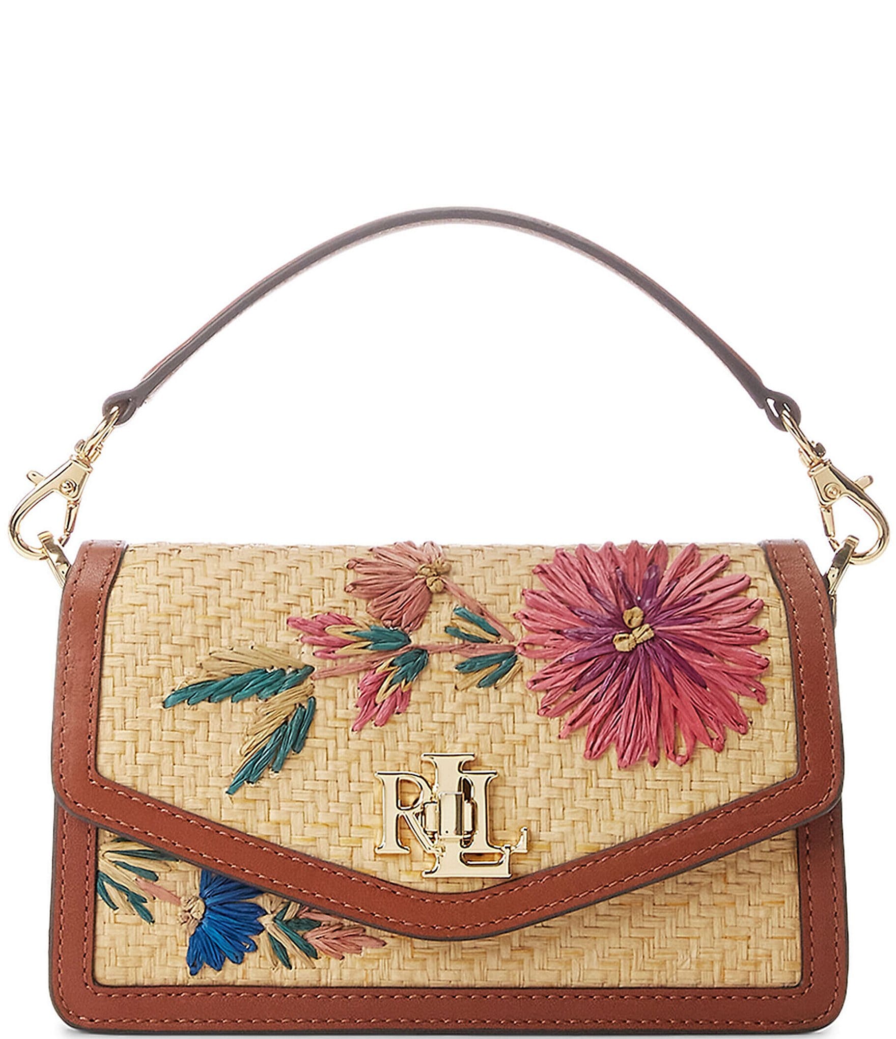 Lauren Ralph Lauren Floral Woven Straw Small Tayler Crossbody Bag ...