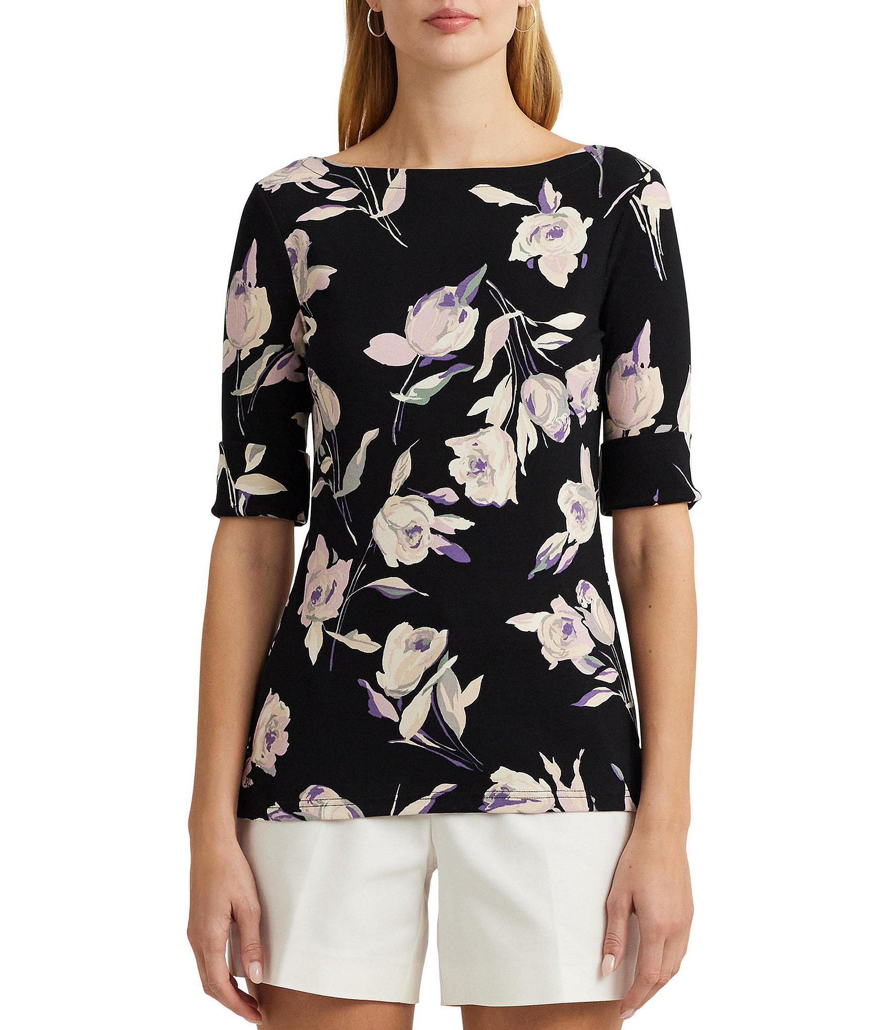 Ralph Lauren Lauren T-Shirt Top Size Small Black White Floral 100% Linen  Womens - $19 - From Ben