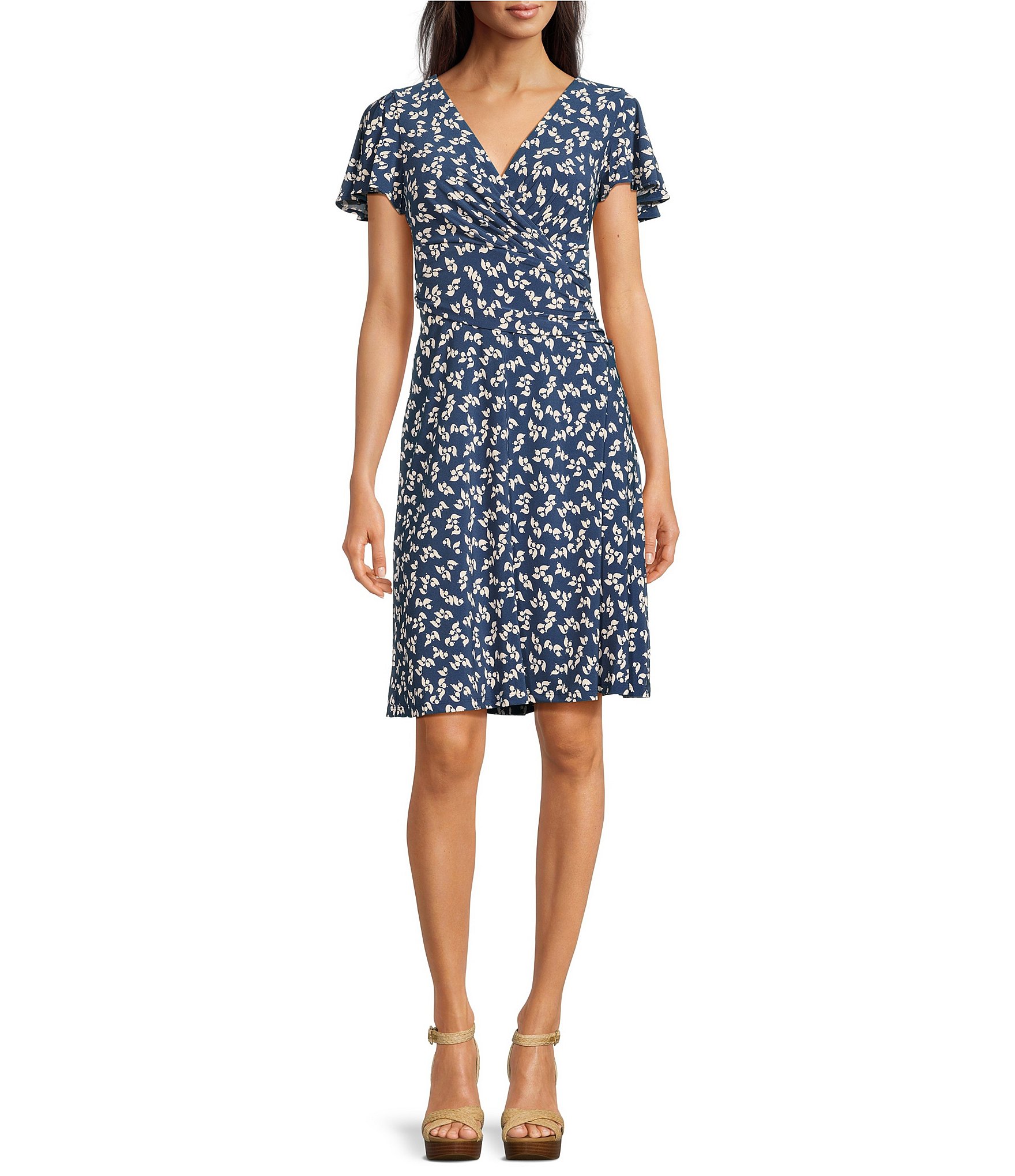 Lauren Ralph Lauren Floral Stretch Jersey Surplice V Neck Flutter