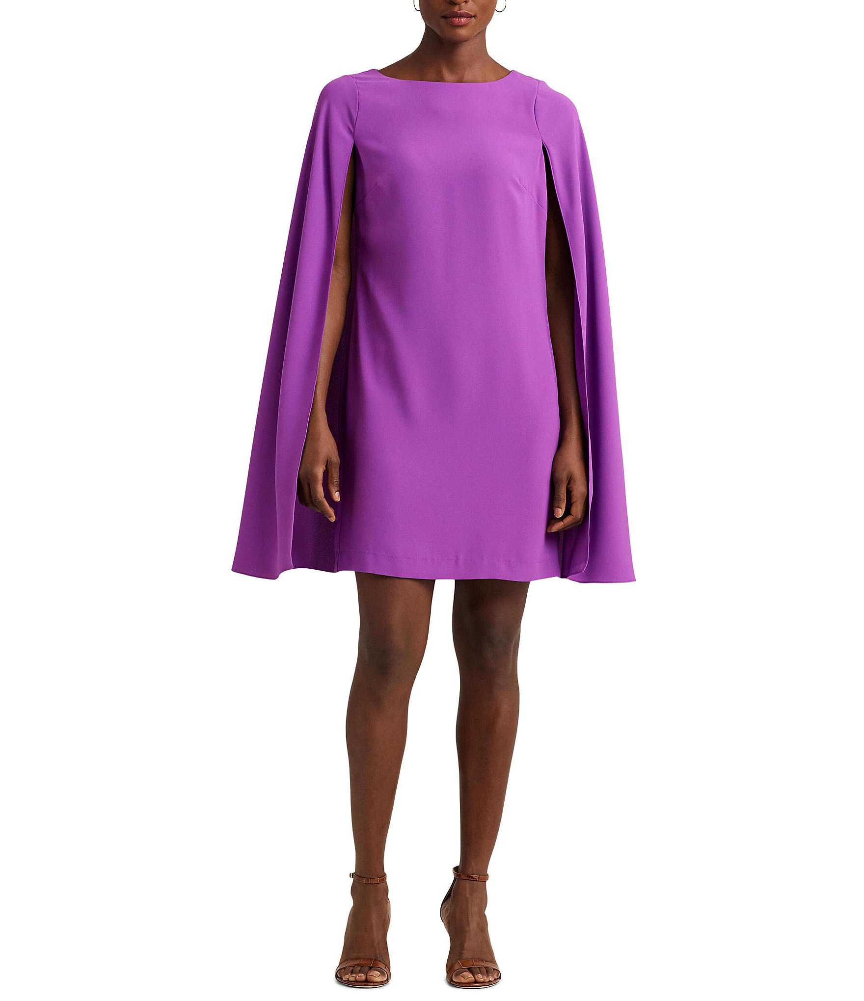 Lauren Ralph Lauren Georgette Round Neck Cape Back Dress ...