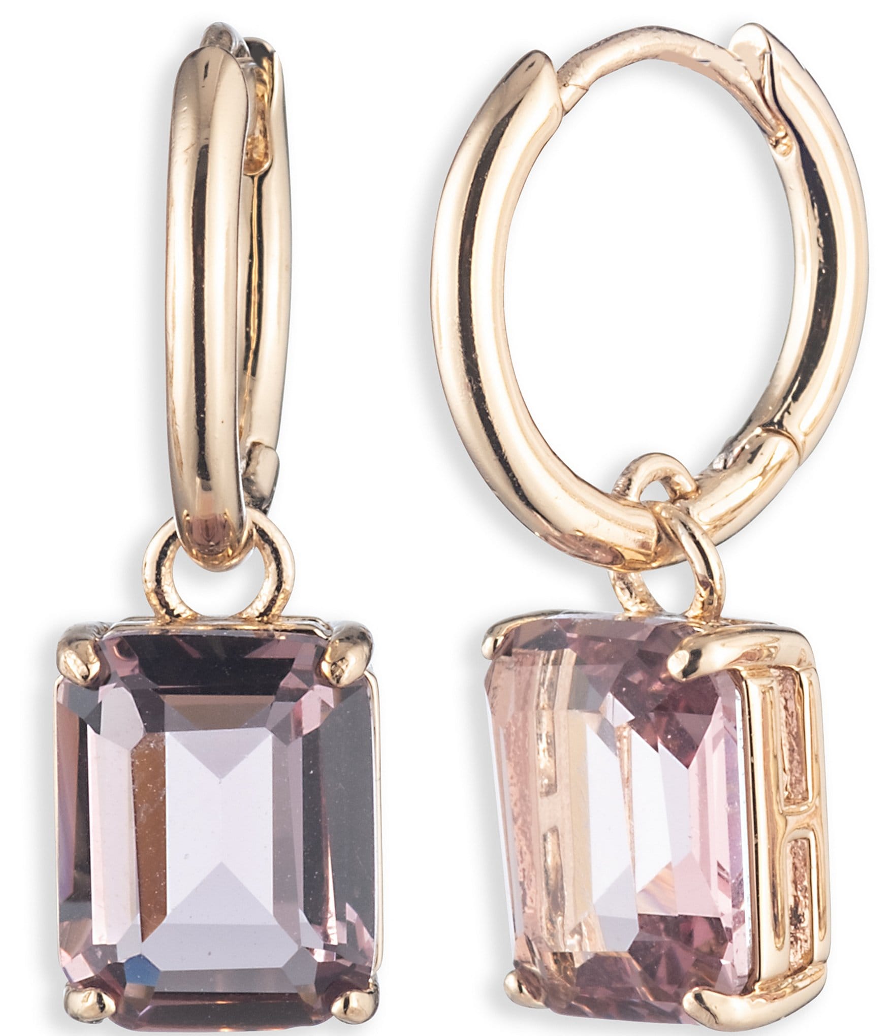 Lauren Ralph Lauren Gold Tone Antique Pink Stone Huggie Drop Earrings