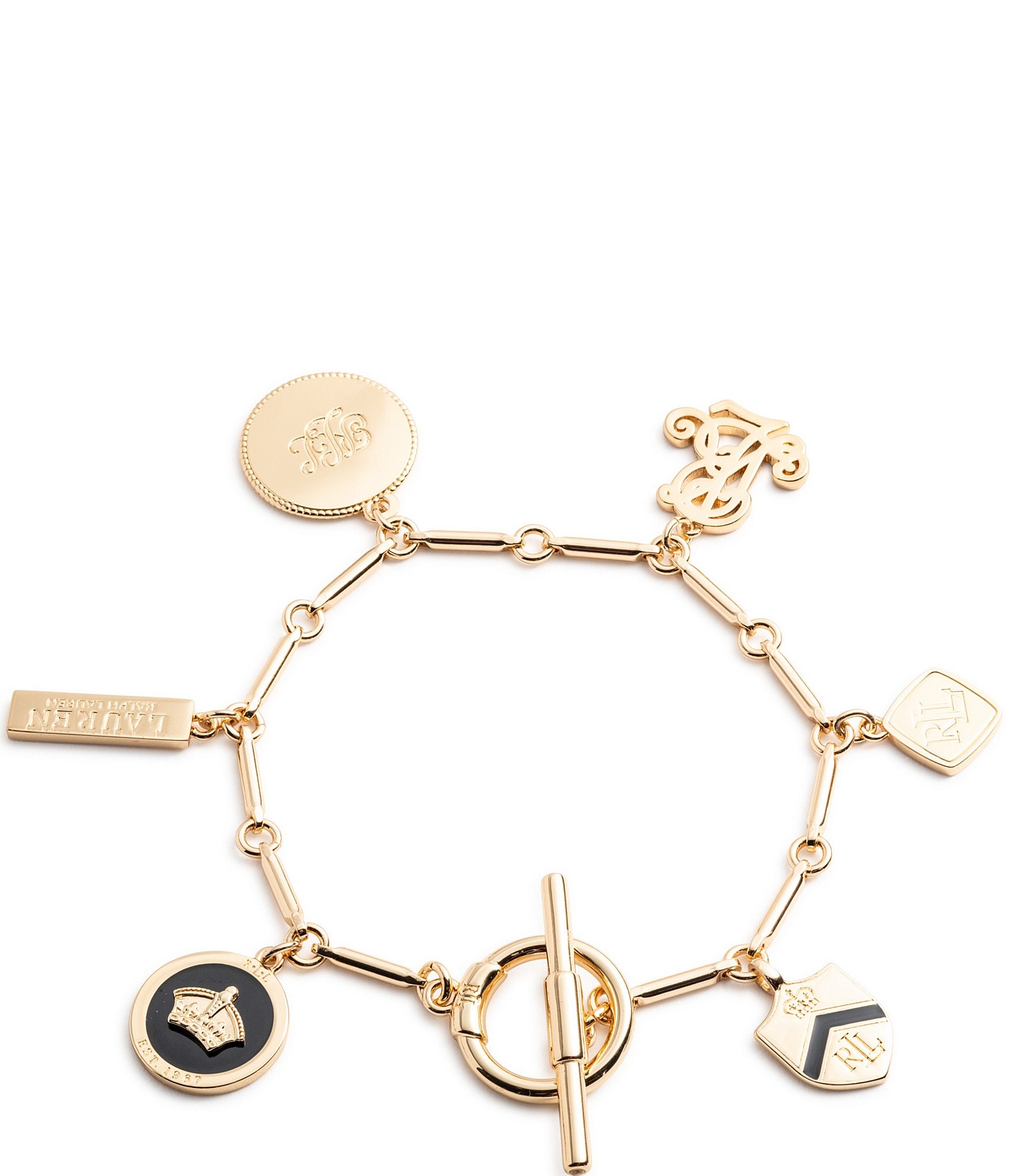 Lauren Ralph Lauren Gold Tone Black Charm Flex Line Bracelet