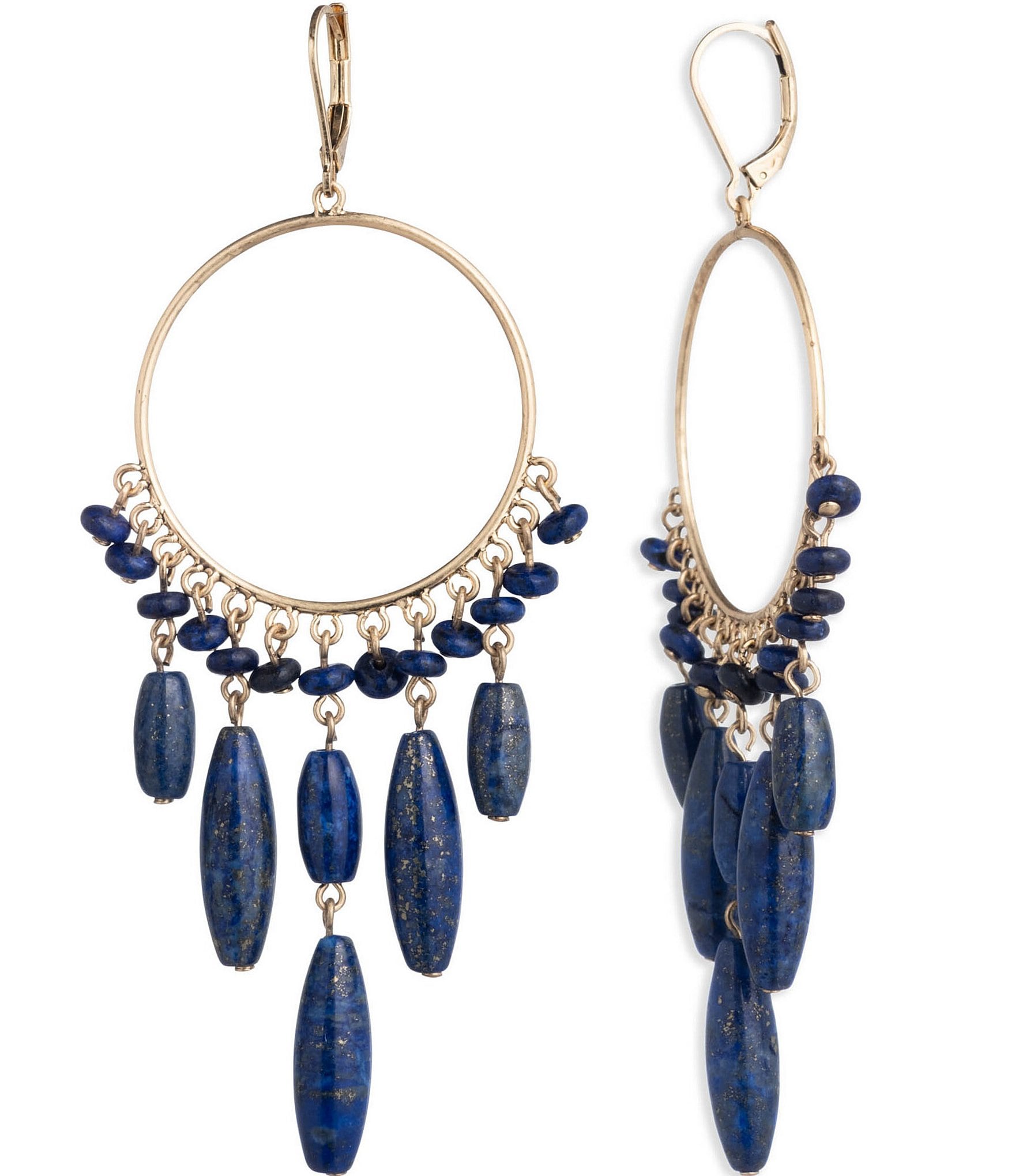 Lauren Ralph Lauren Gold Tone Blue Beaded Hoop Earrings | Dillard's