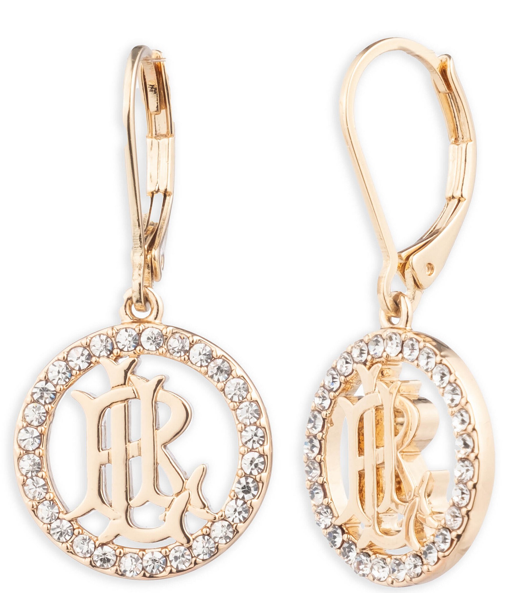 Lauren Ralph Lauren Gold Tone Crystal Pave Logo Drop Earrings | Dillard's