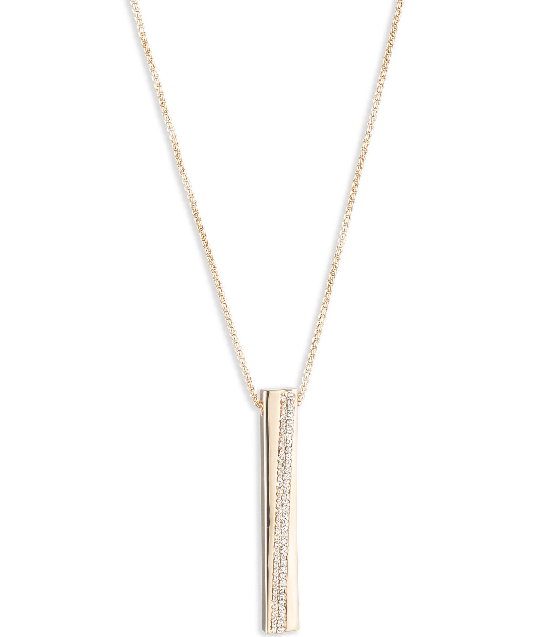 Lauren Ralph Lauren Gold Tone Crystal Pave Long Pendant Necklace