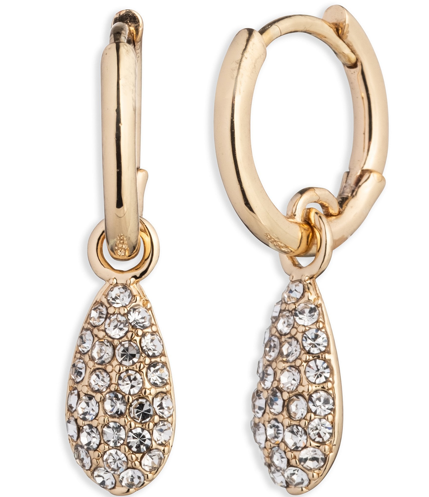 Lauren Ralph Lauren Gold Tone Crystal Pave Pear Hoop Drop Earrings