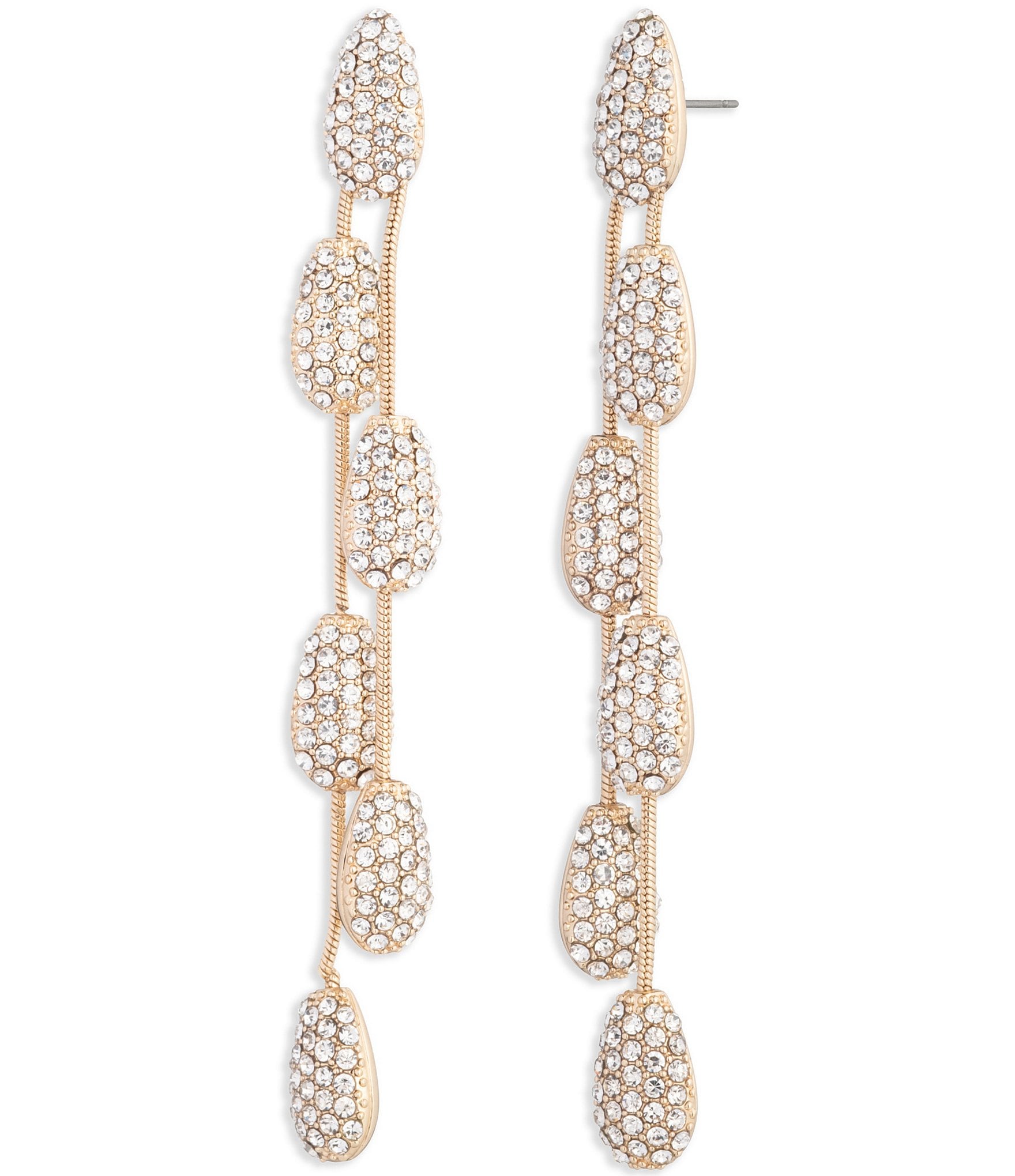 Lauren Ralph Lauren Gold Tone Crystal Pave Pear Linear Earrings