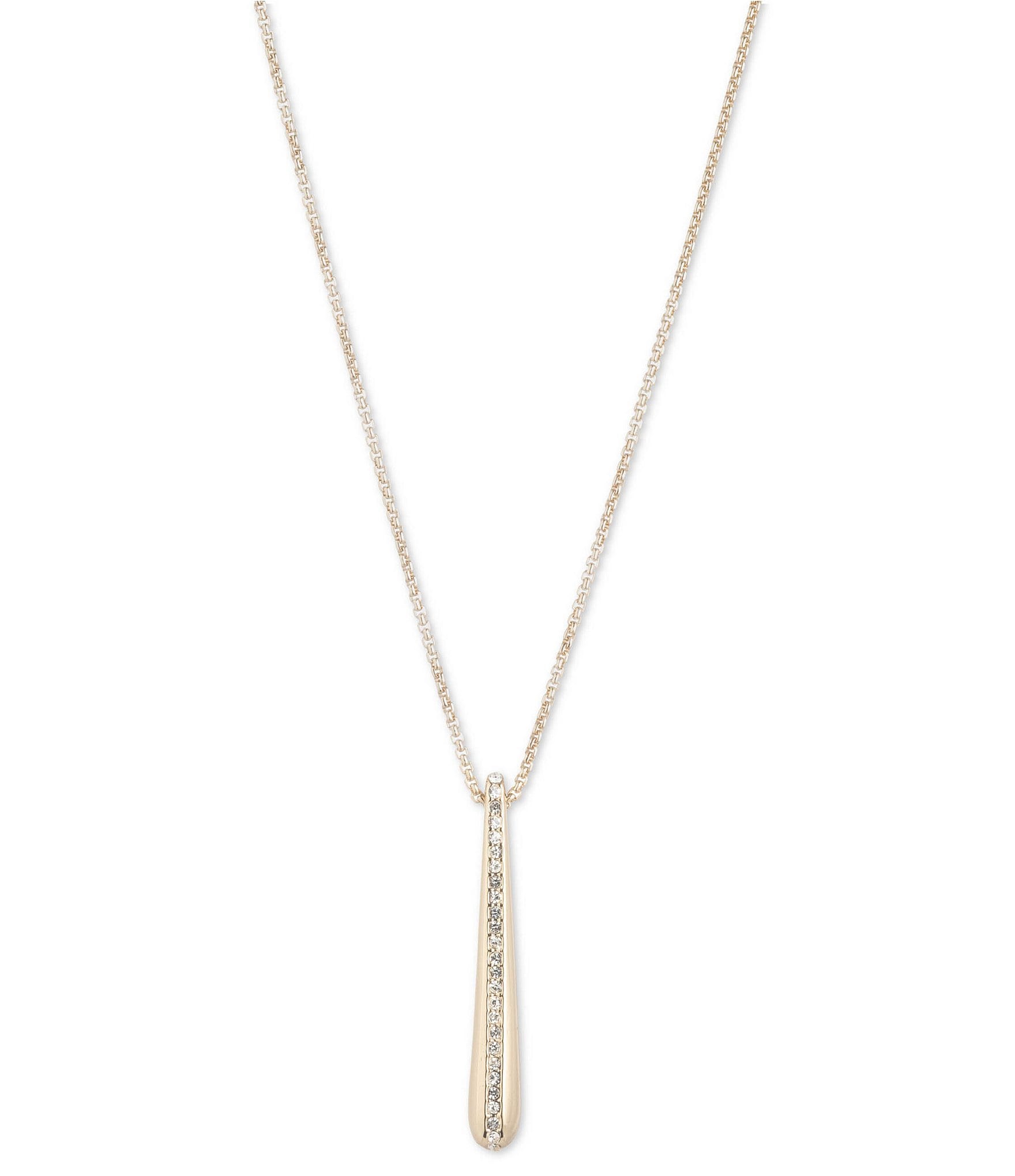 Lauren Ralph Lauren Gold Tone Crystal Sculpted Long Pendant Necklace ...