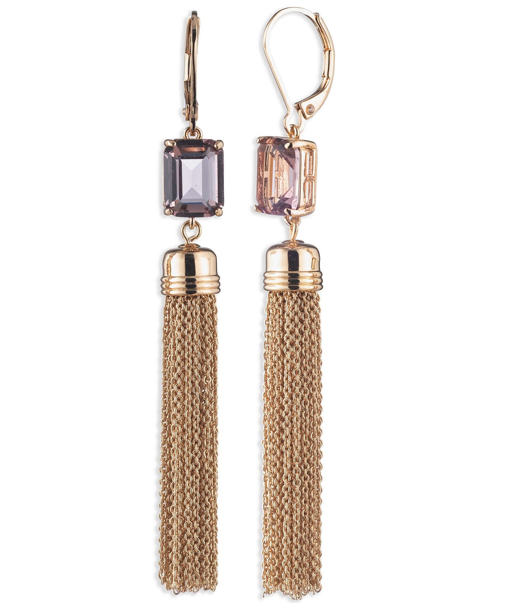 Lauren Ralph Lauren Gold Tone Light Antique Stone Tassle Drop Earrings