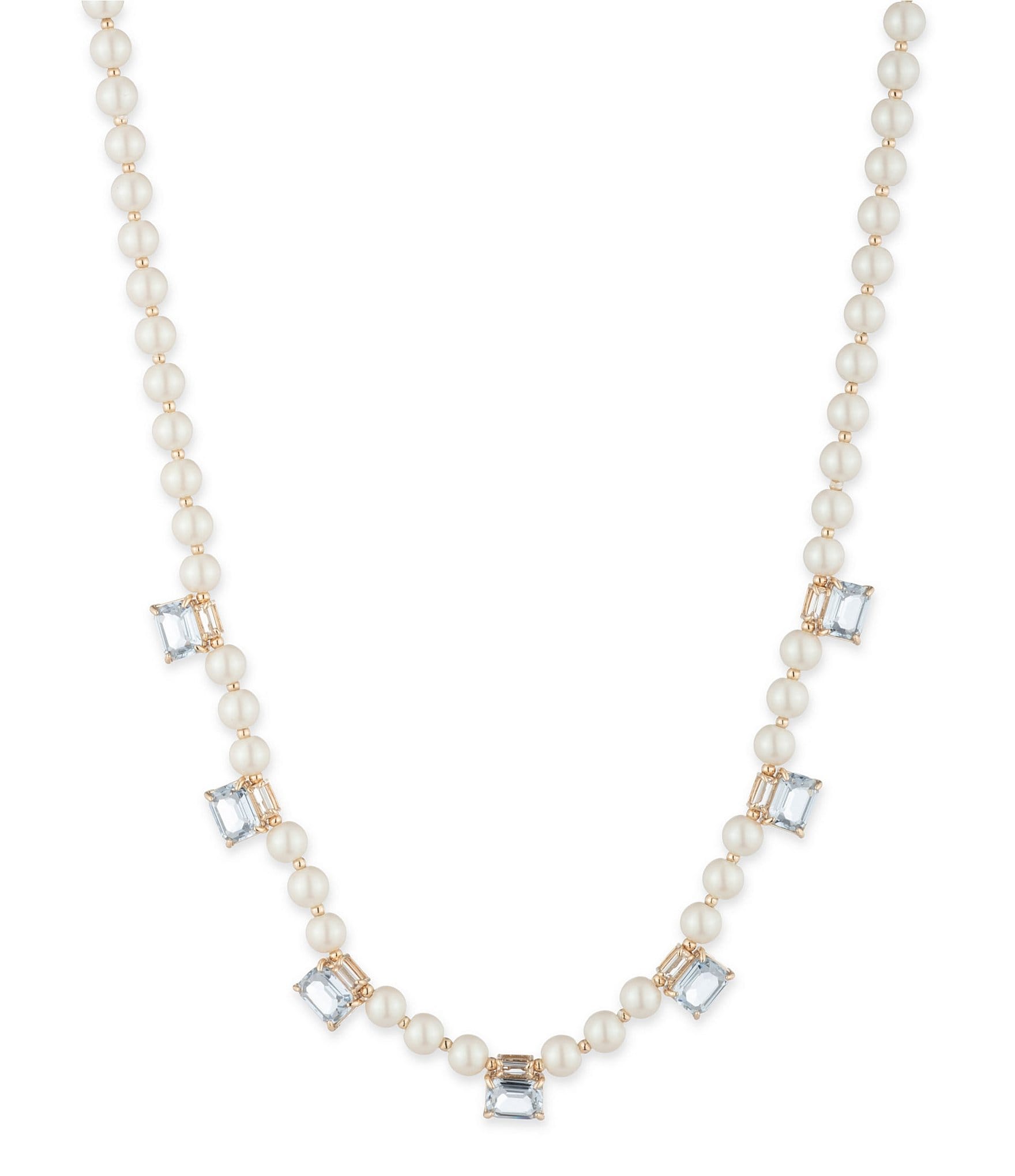 Lauren Ralph Lauren Gold Tone Light Sapphire Pearl Frontal Collar Necklace