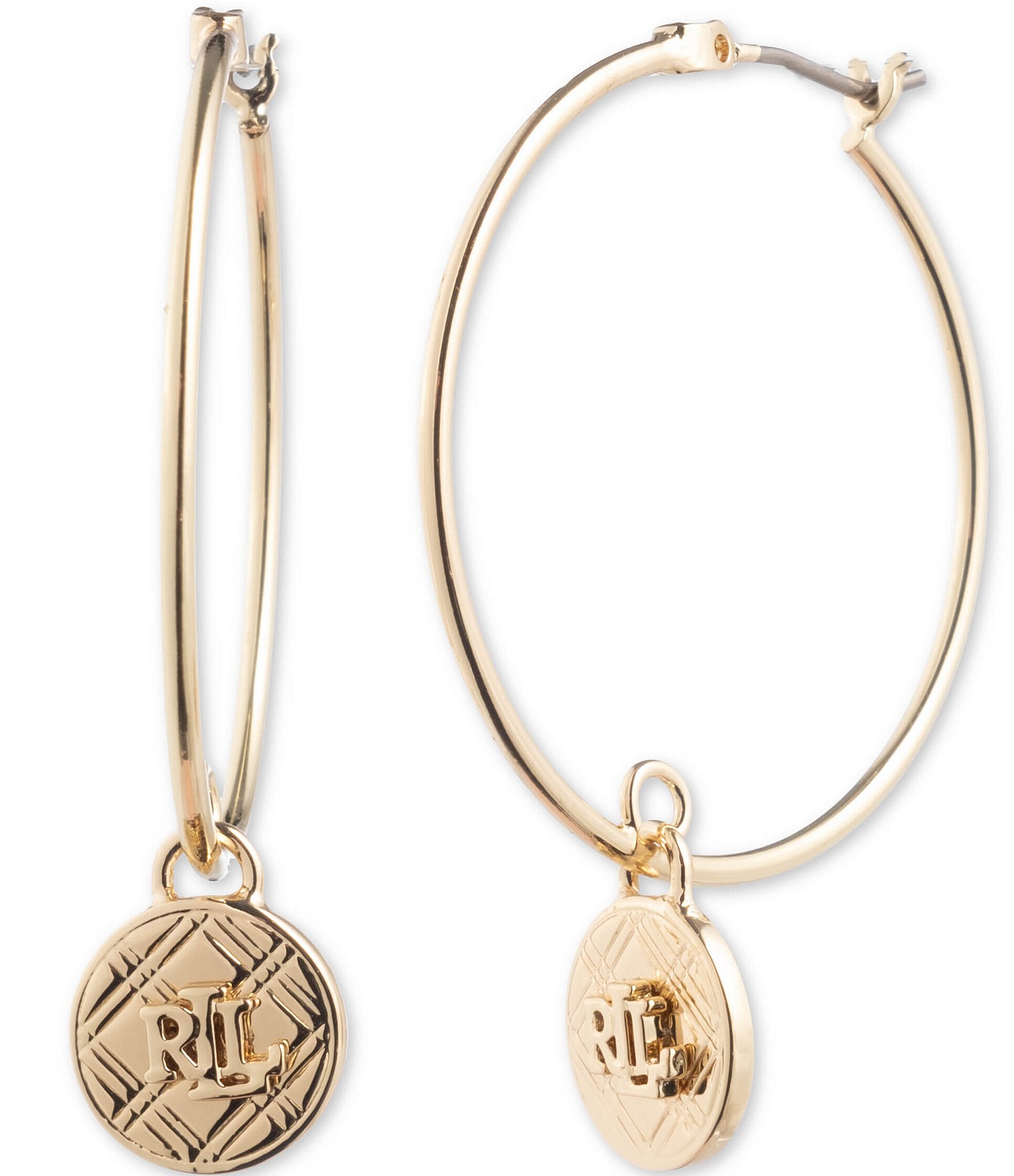 Lauren Ralph Lauren Gold Tone Logo Hoop Earrings | Dillard's