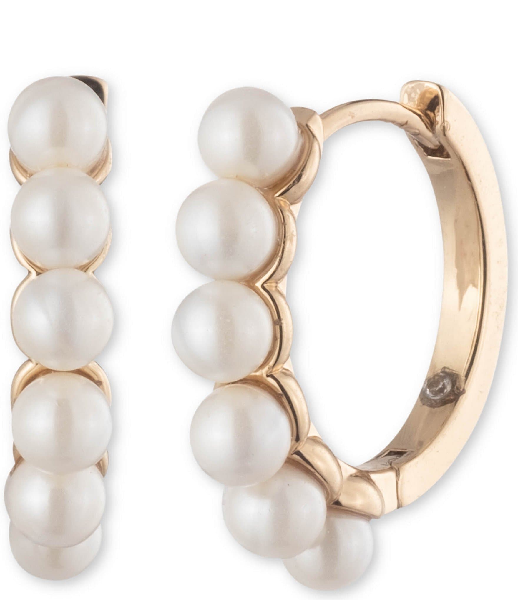Lauren Ralph Lauren Gold Tone Pearl Hoop Earrings | Dillard's