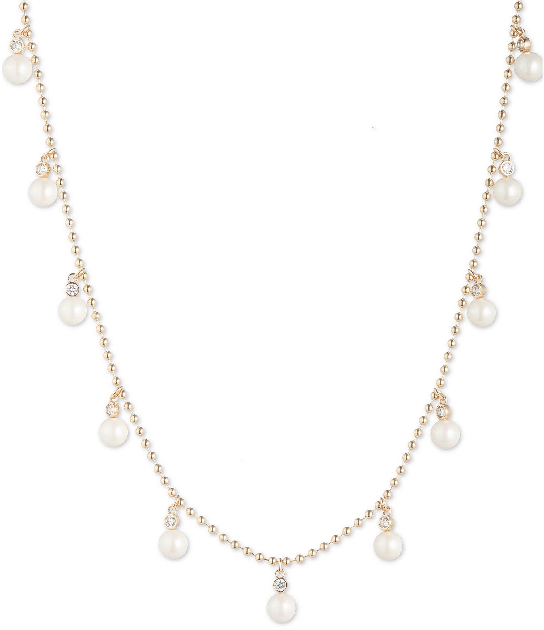 Anne Klein Gold Tone White Pearl Chain Frontal Collar Necklace