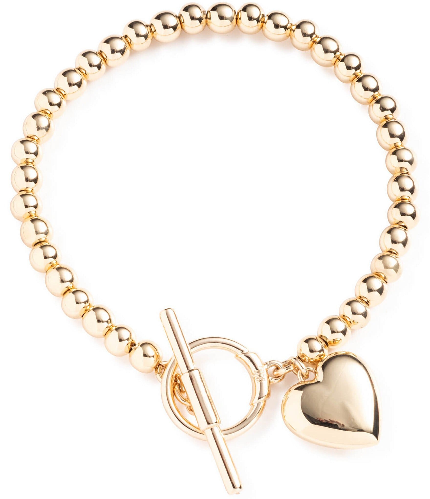 【Lauren Ralph Lauren】Gold-Tone Logo Beaded Bracelet Lauren Ralph Lauren Gold Tone Puffy Heart Beaded Flex Line