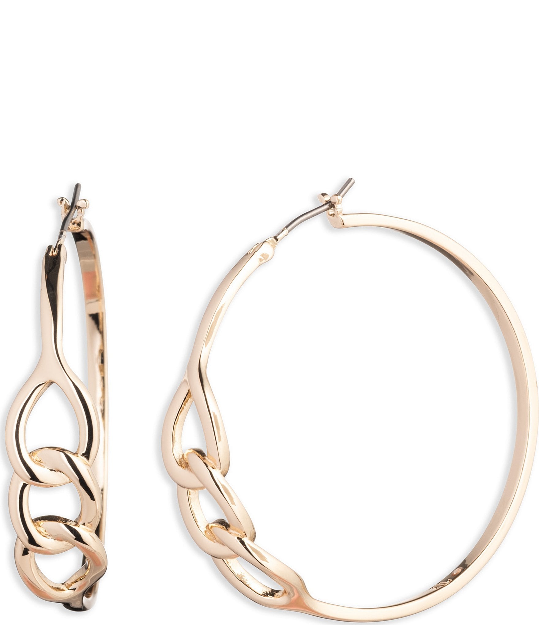 Lauren Ralph Lauren Gold Tone Three Link Hoop Earrings