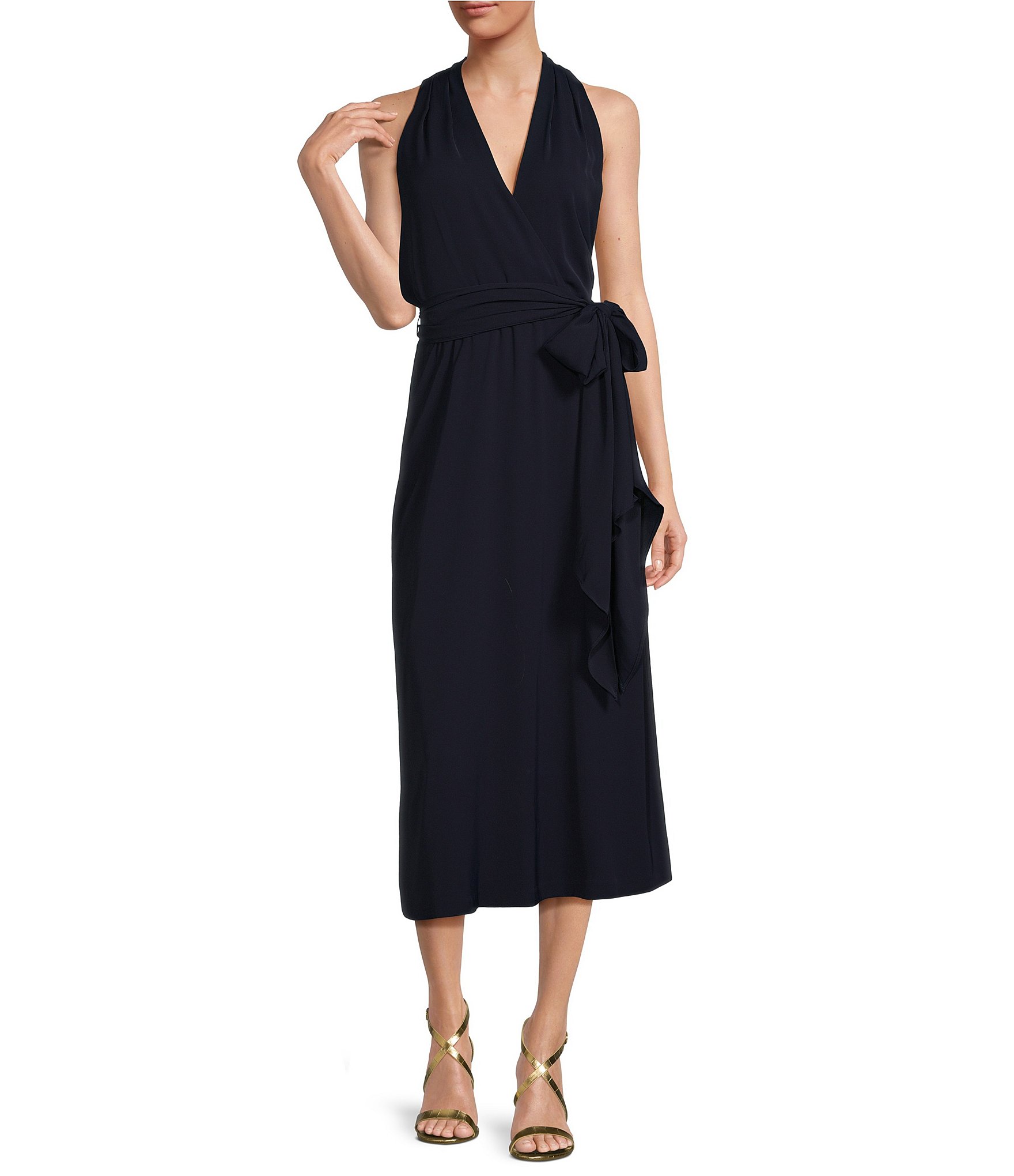 Lauren Ralph Lauren Halter Neck Sleeveless Belted A-Line Dress | Dillard's
