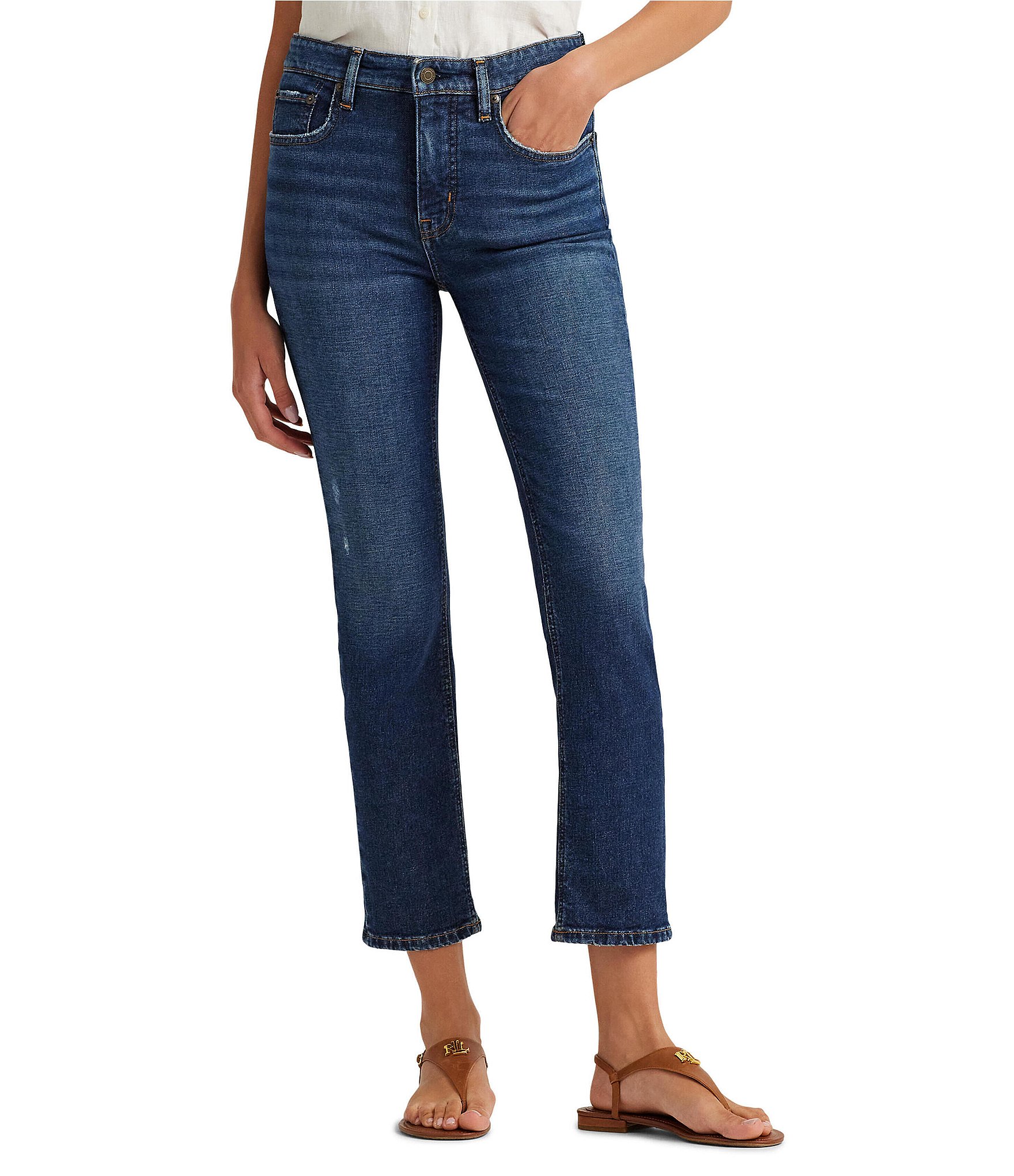 Lauren Ralph Lauren High Rise Straight Ankle Jeans | Dillard's