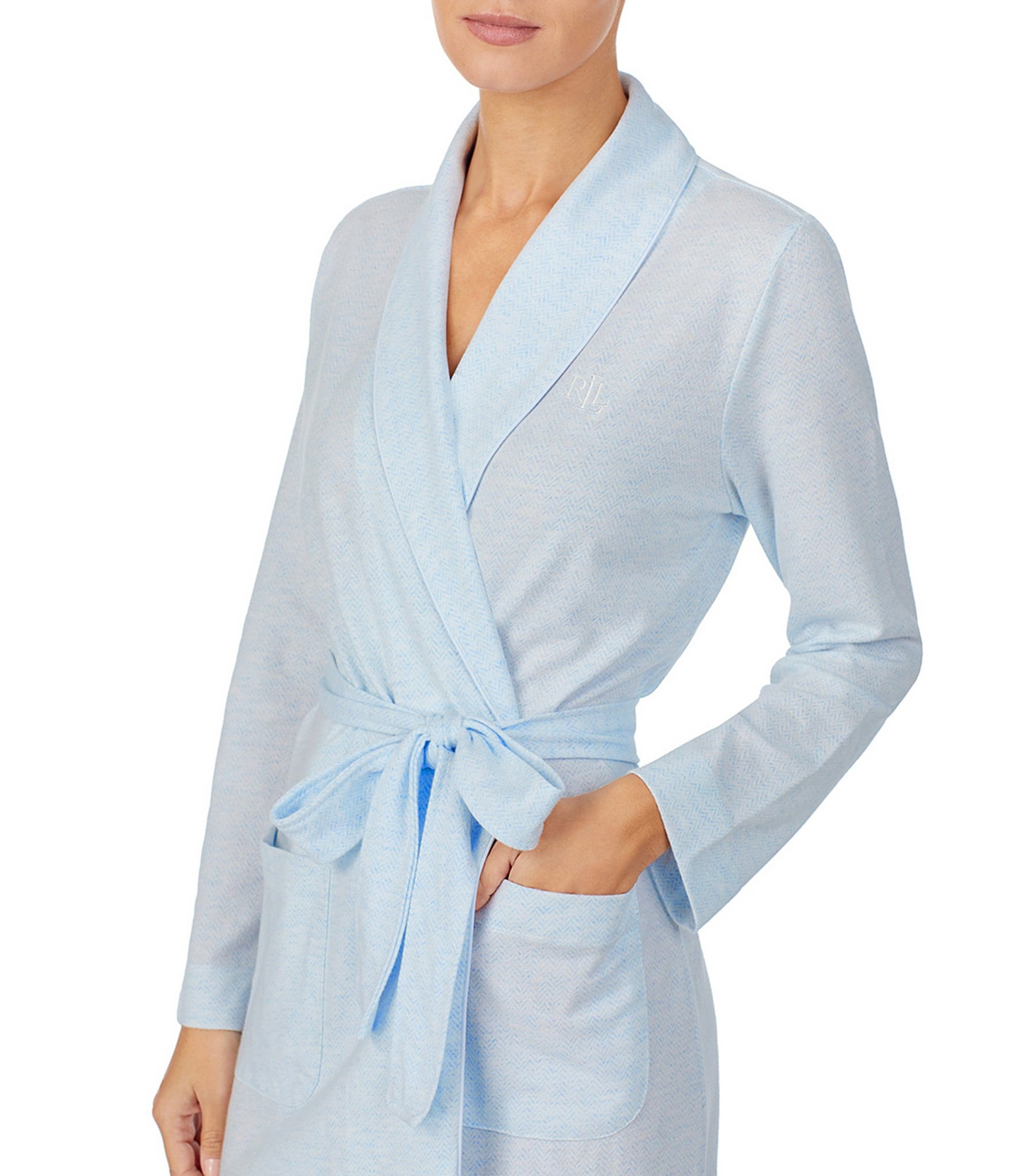 Lauren Ralph Lauren Jacquard Herringbone Knit Short Wrap Robe