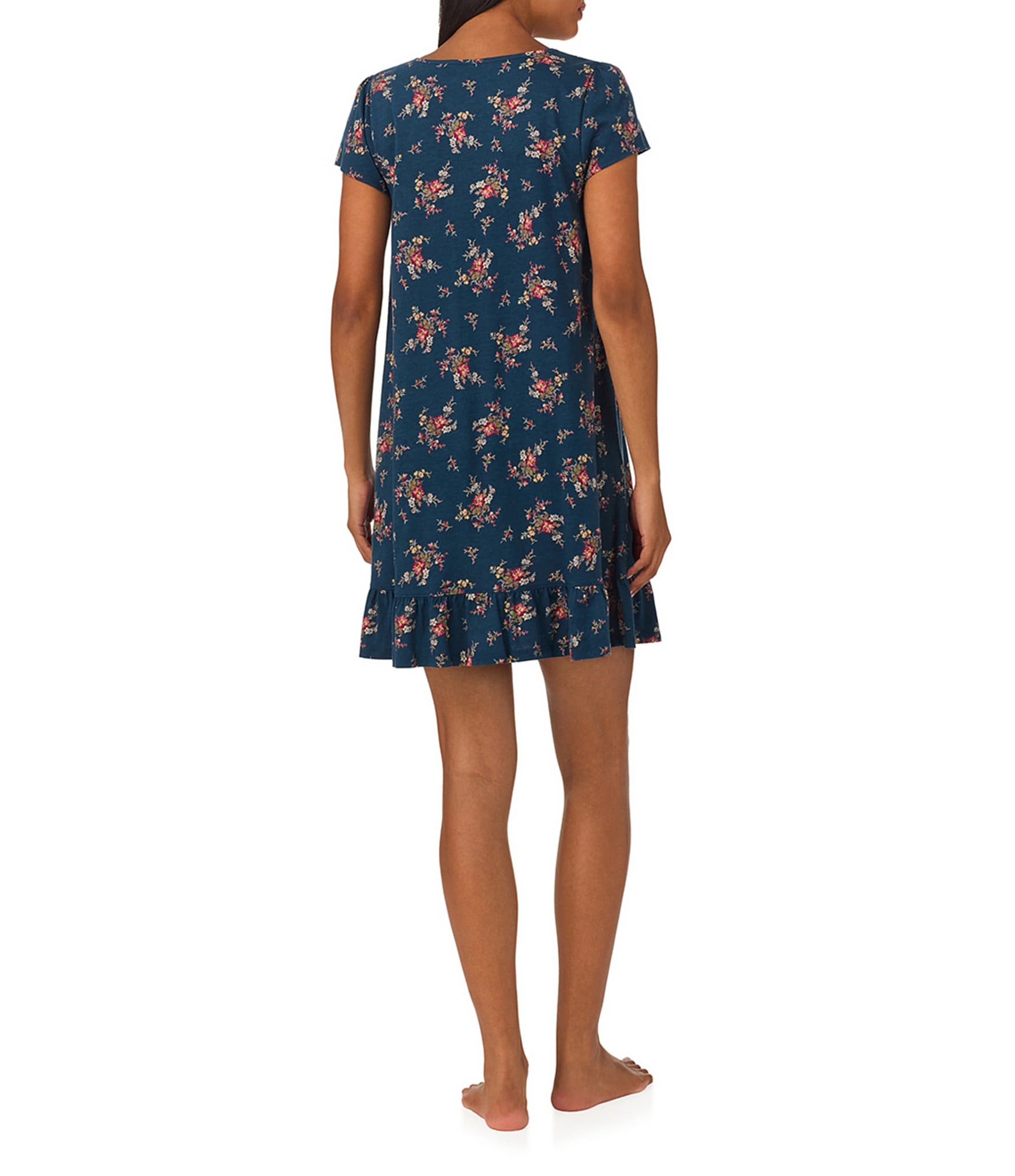 Lauren Ralph Lauren Jersey Knit Floral Flutter Sleeve Short Nightgown