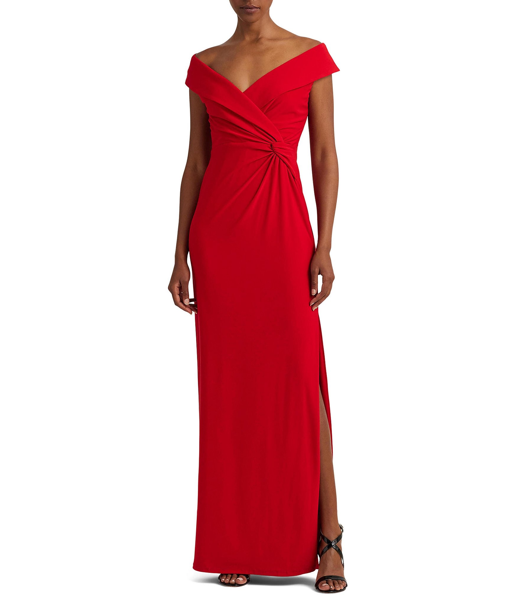 Lauren Ralph Lauren Jersey Off-the-Shoulder Cap Sleeve Gown with Twist ...