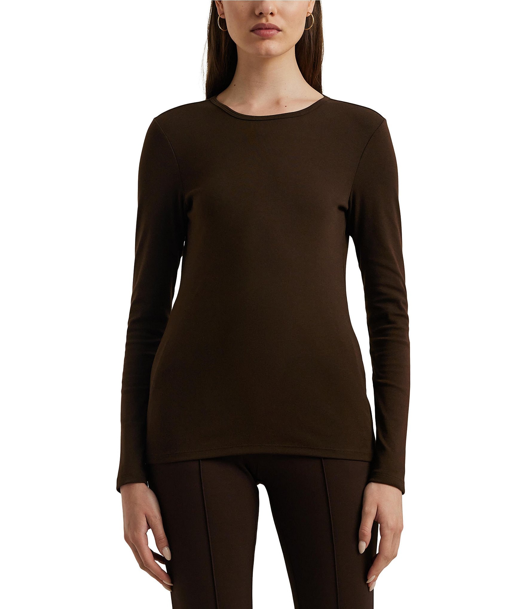 Lauren Ralph Lauren Soft Knit Crew Neck Long Sleeve Tee Shirt