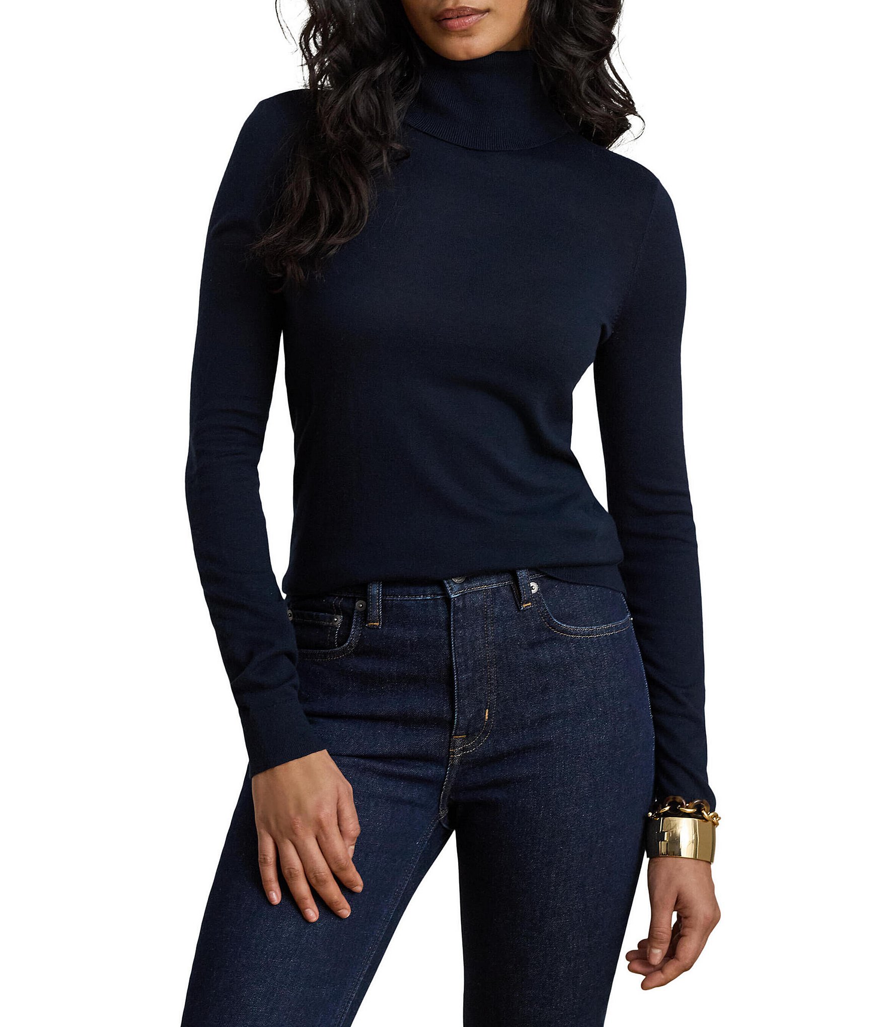 Lauren Ralph Lauren Knit Silk Turtleneck Long Sleeve Sweater