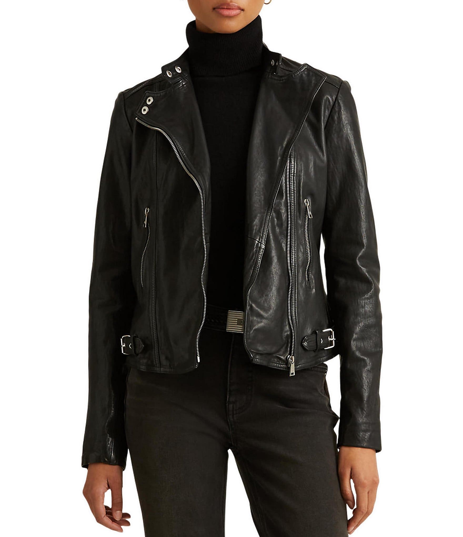 Ralph Lauren Black Label Lambskin Leather Moto Biker Jacket
