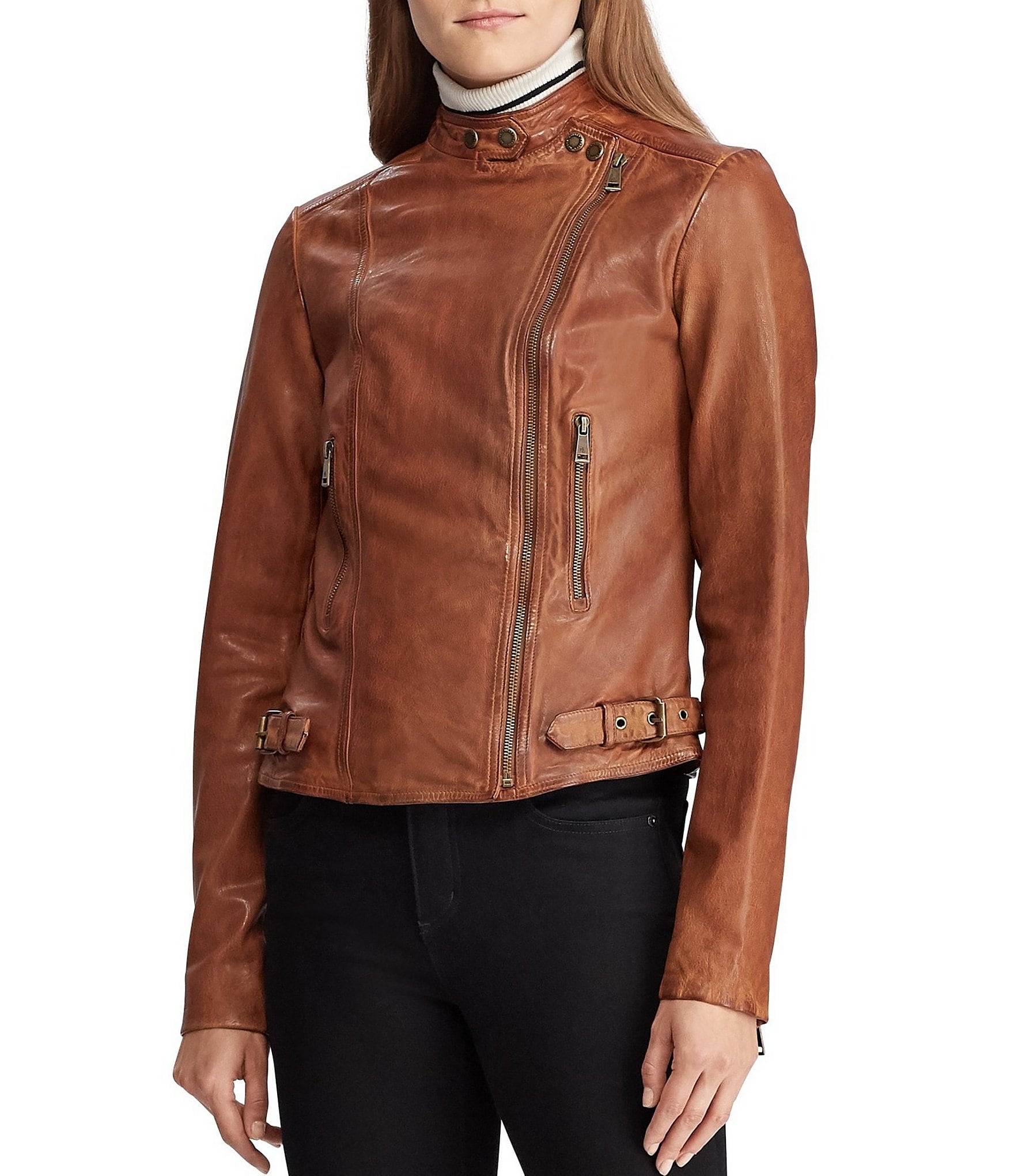 Lauren Ralph Lauren Lambskin Leather Biker Jacket | Dillard's