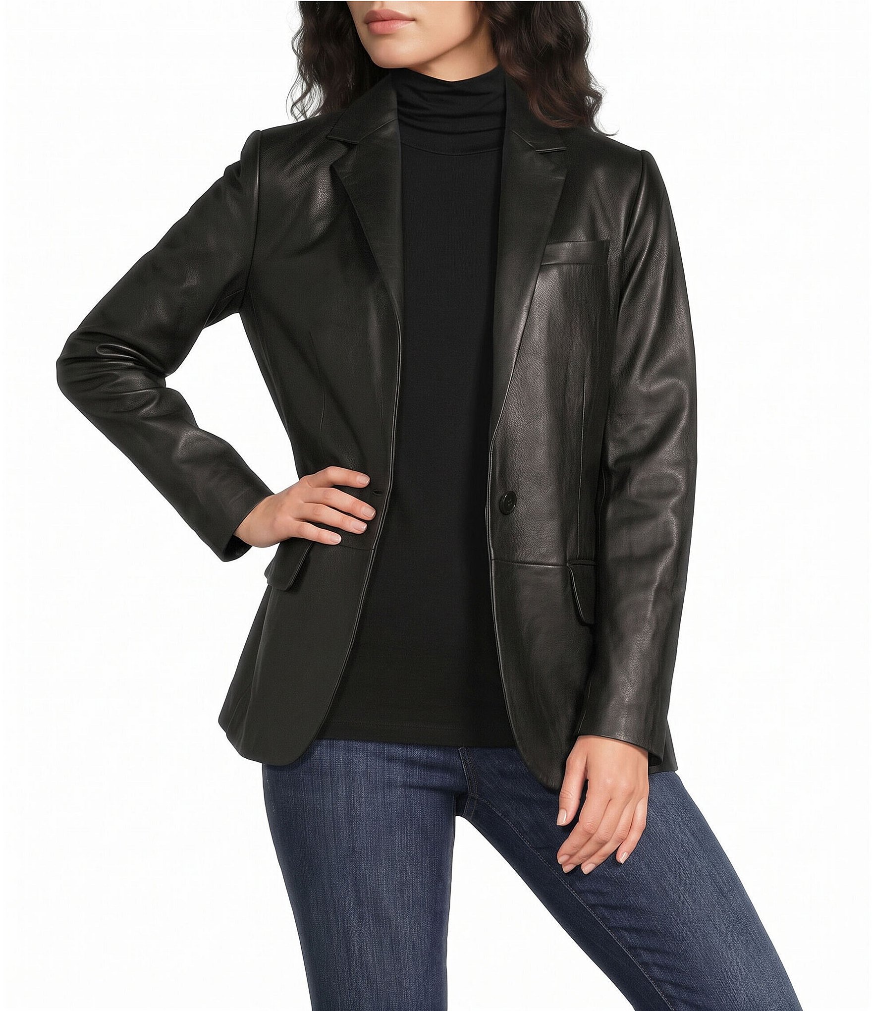 Lauren Ralph Lauren Lambskin Notch Collar Long Sleeves Single Button Blazer