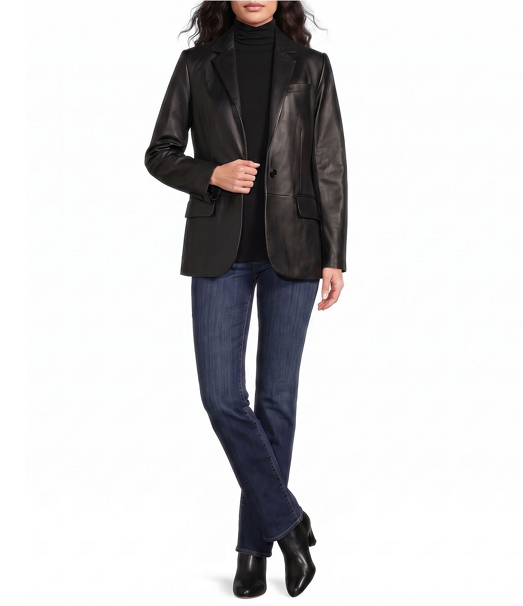 Lauren Ralph Lauren Lambskin Notch Collar Long Sleeves Single Button Blazer
