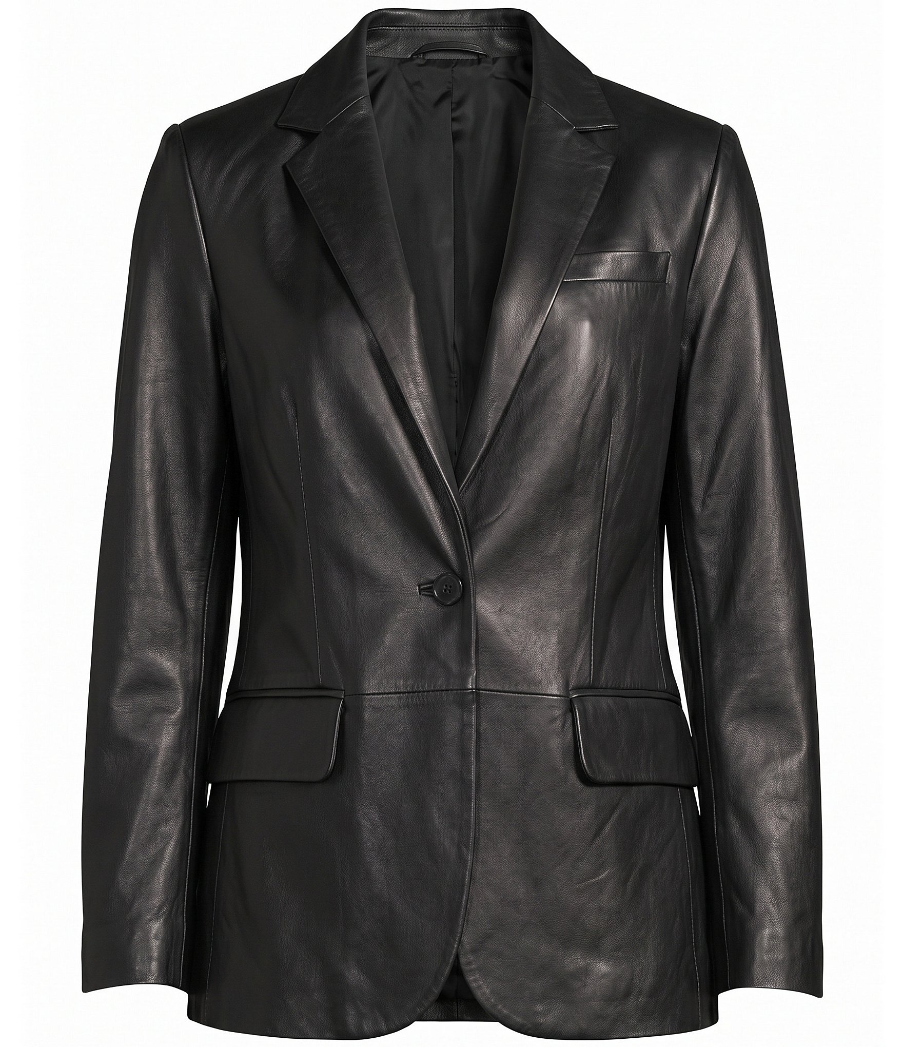 Lauren Ralph Lauren Lambskin Notch Collar Long Sleeves Single Button Blazer
