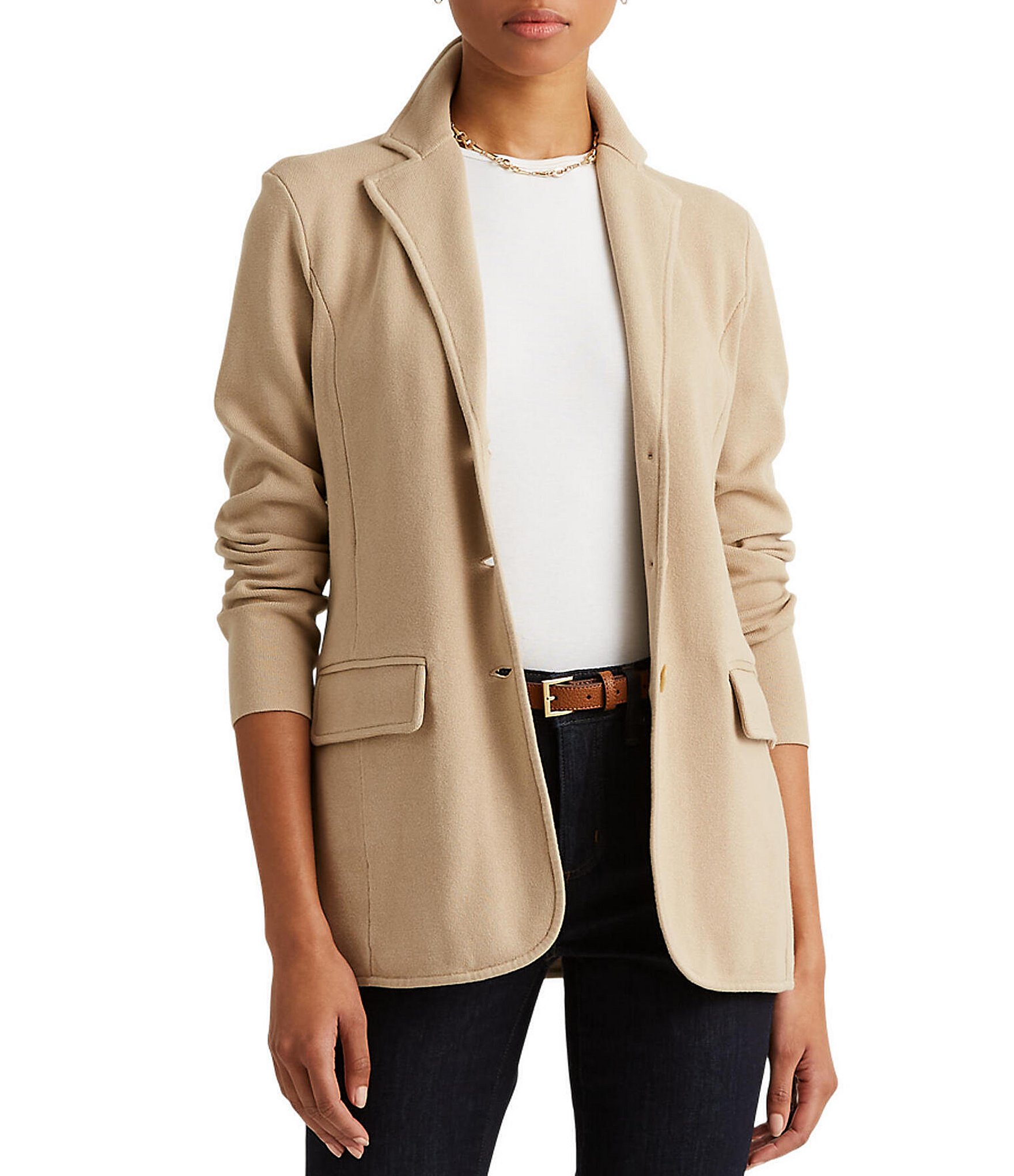 Lauren Ralph Lauren Notch Lapel Collar Button Front Long Sleeve