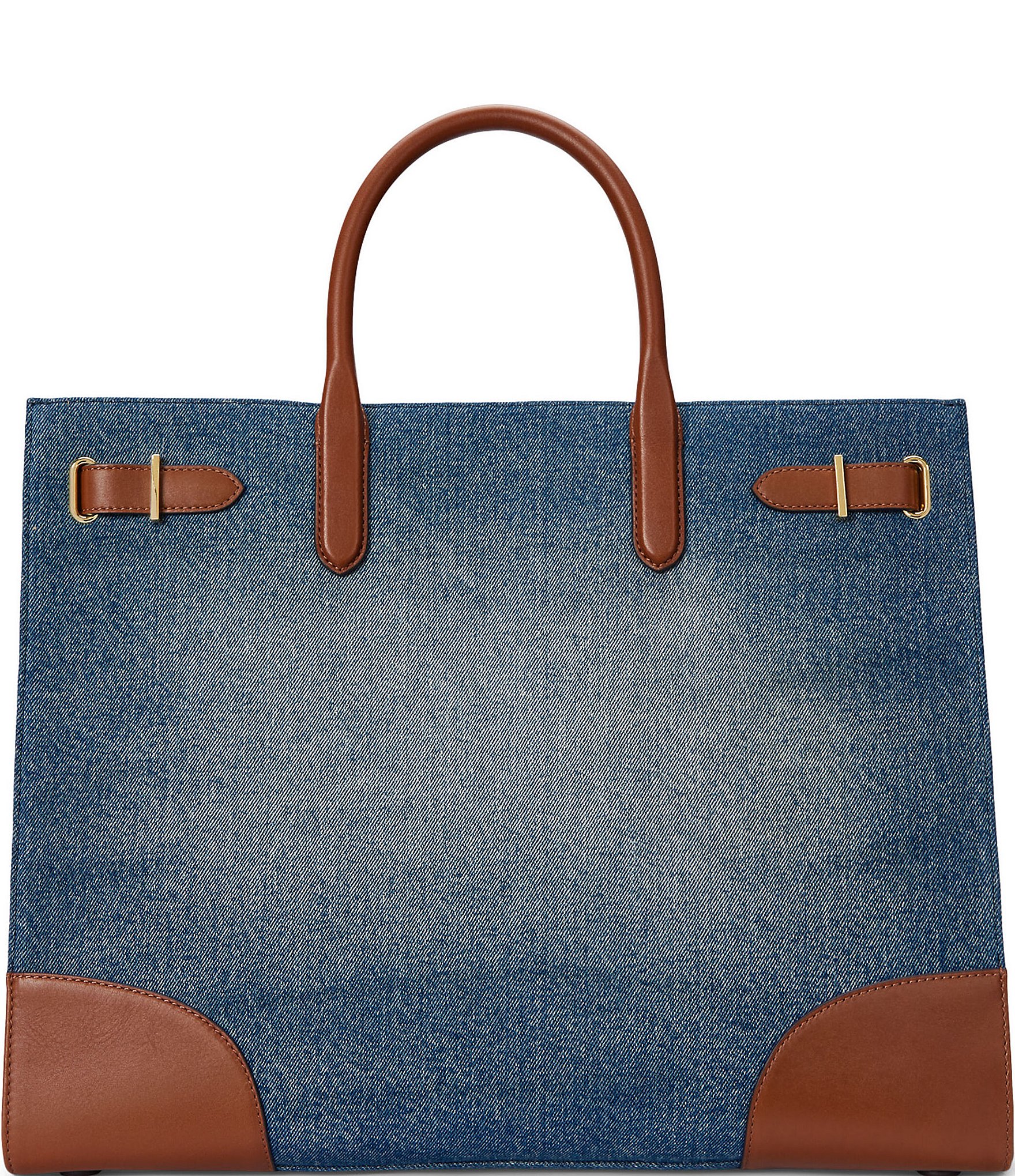 Lauren Ralph Lauren Devyn Leather-Trim Denim Large Tote Bag