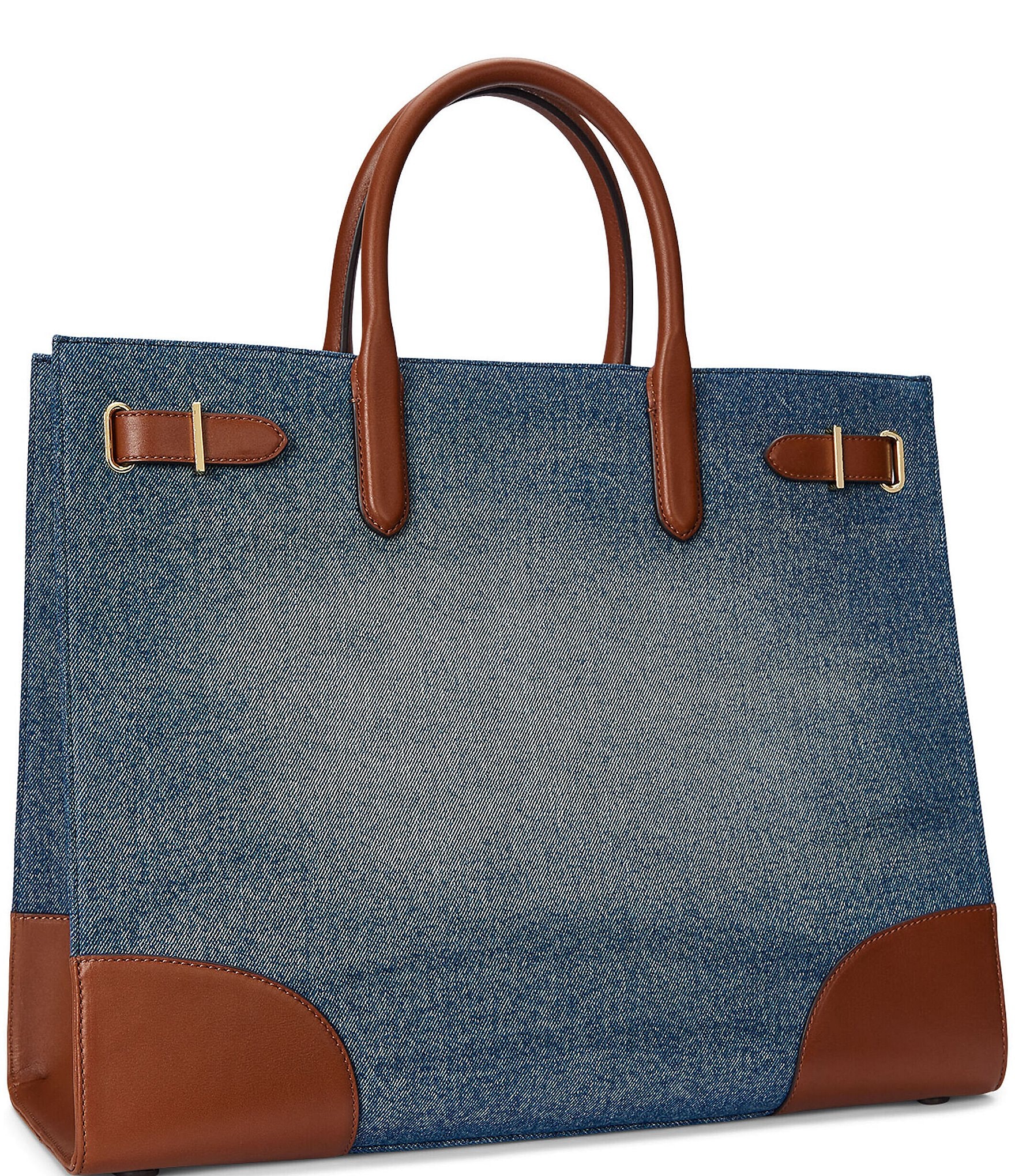 Lauren Ralph Lauren Devyn Leather-Trim Denim Large Tote Bag