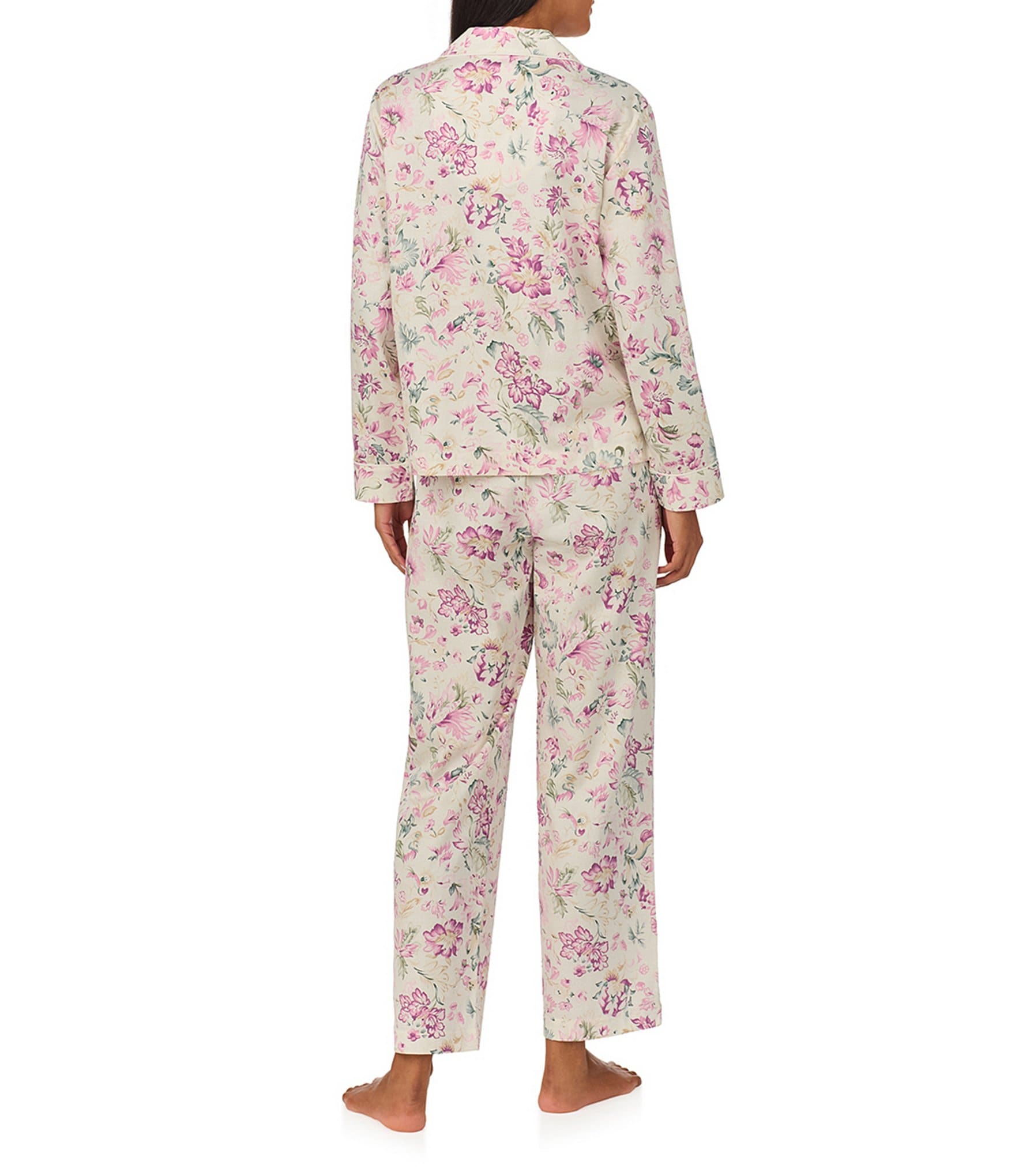 Lauren Ralph Lauren Long Sleeve Notch Collar Long Pant Sateen Floral Print Pajama Set