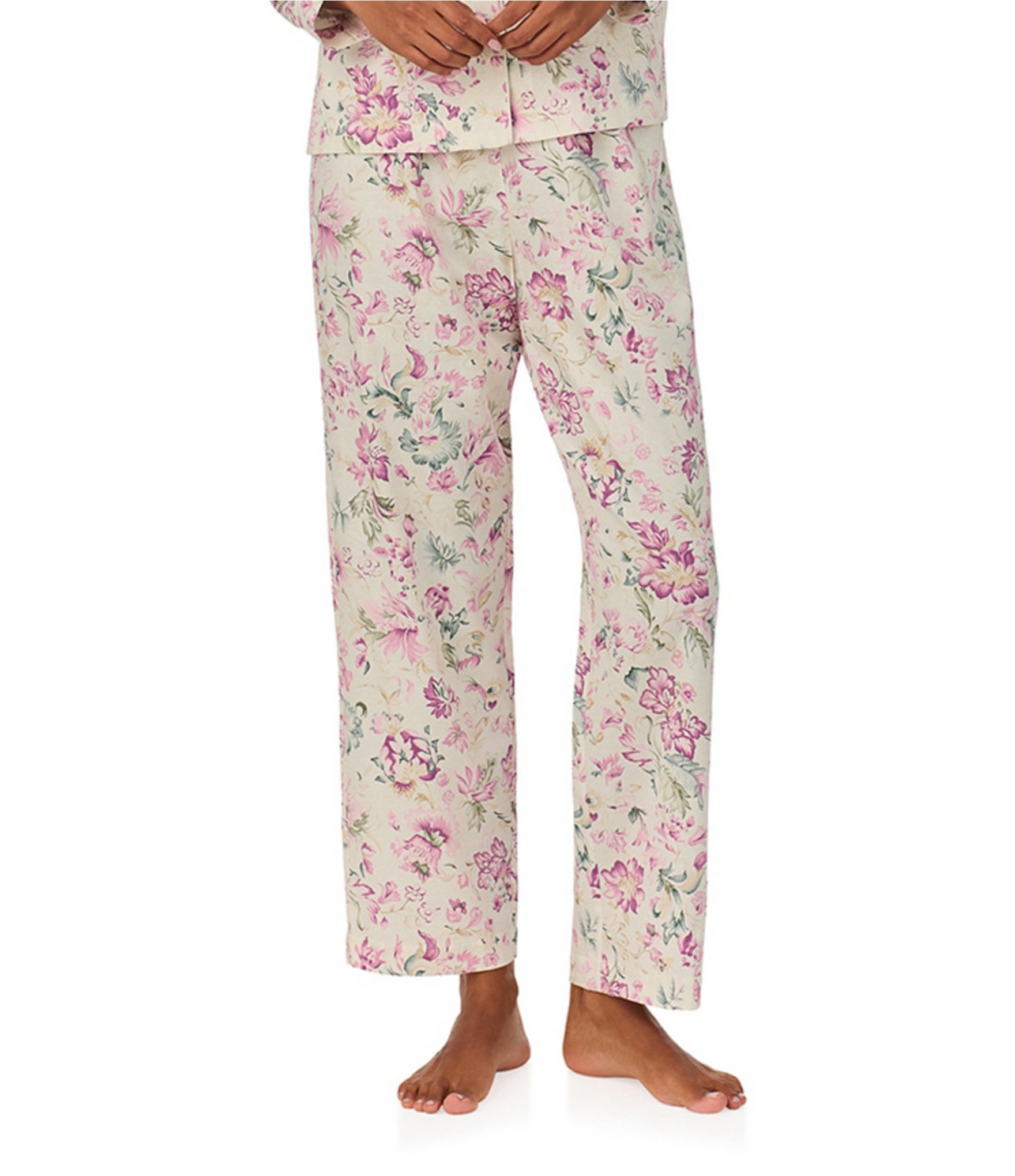 Lauren Ralph Lauren Long Sleeve Notch Collar Long Pant Sateen Floral Print Pajama Set