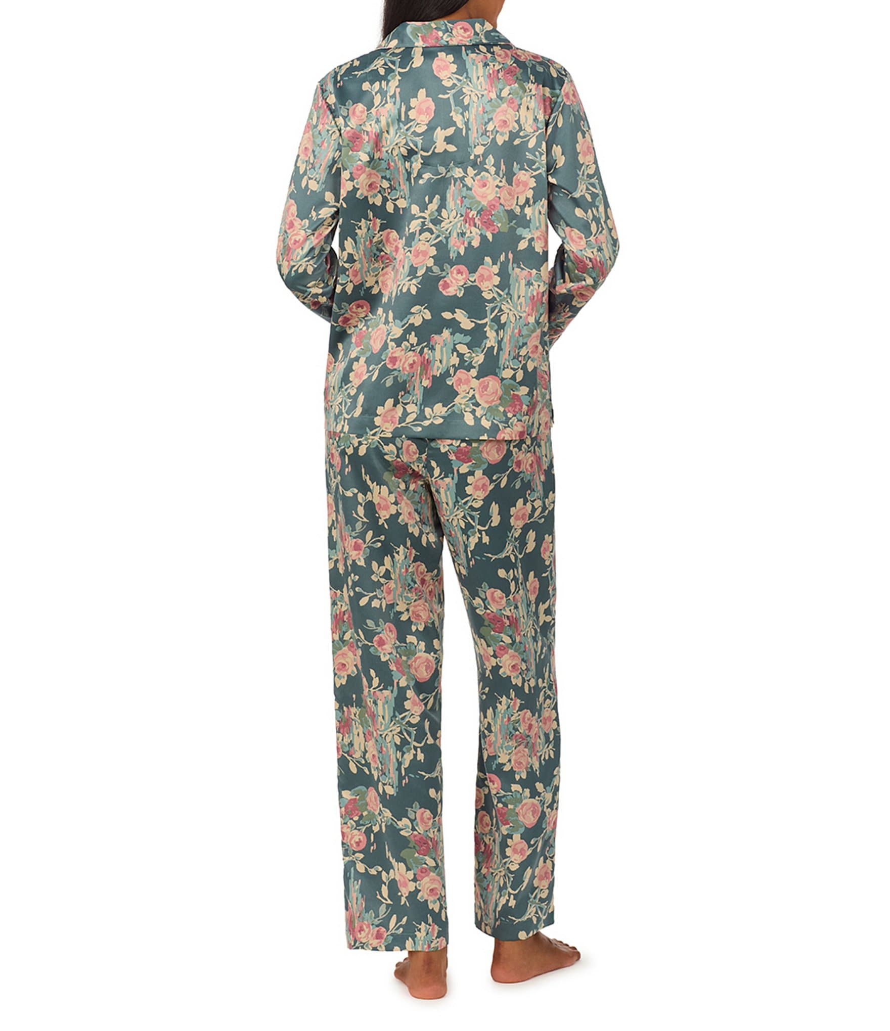 Lauren Ralph Lauren Long Sleeve Notch Collar Long Pant Satin Floral Print Pajama Set