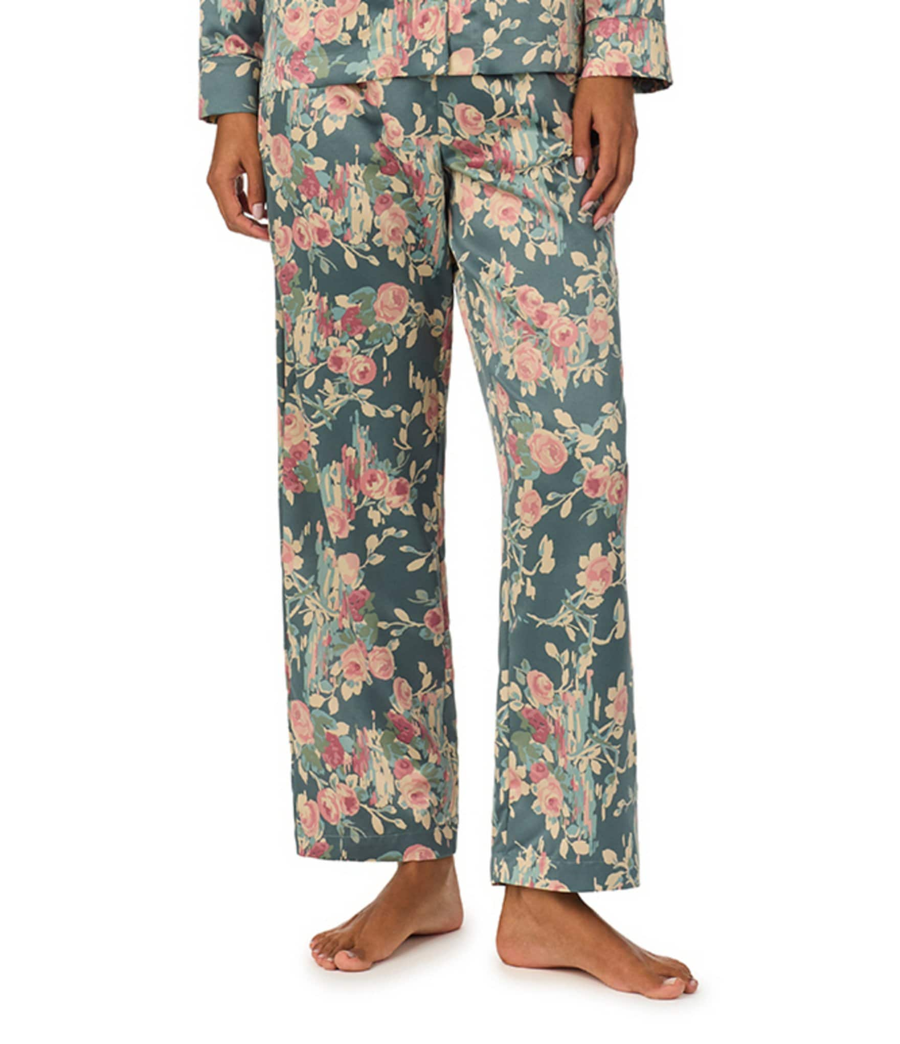 Lauren Ralph Lauren Long Sleeve Notch Collar Long Pant Satin Floral Print Pajama Set