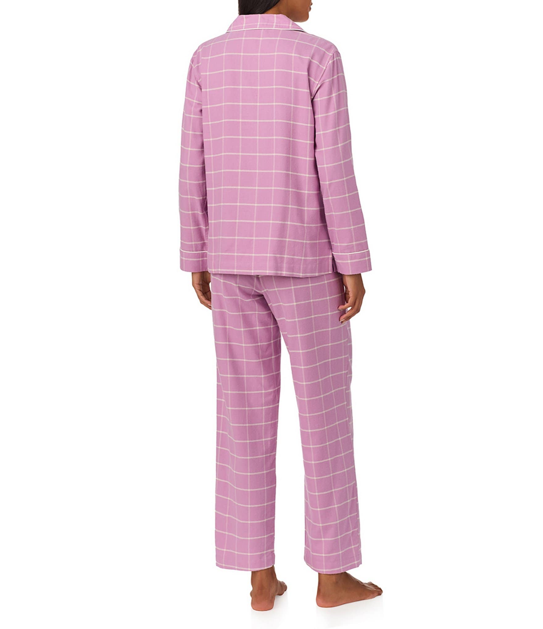 Lauren Ralph Lauren Long Sleeve Notch Collar Long Pant Twill Plaid Pajama Set