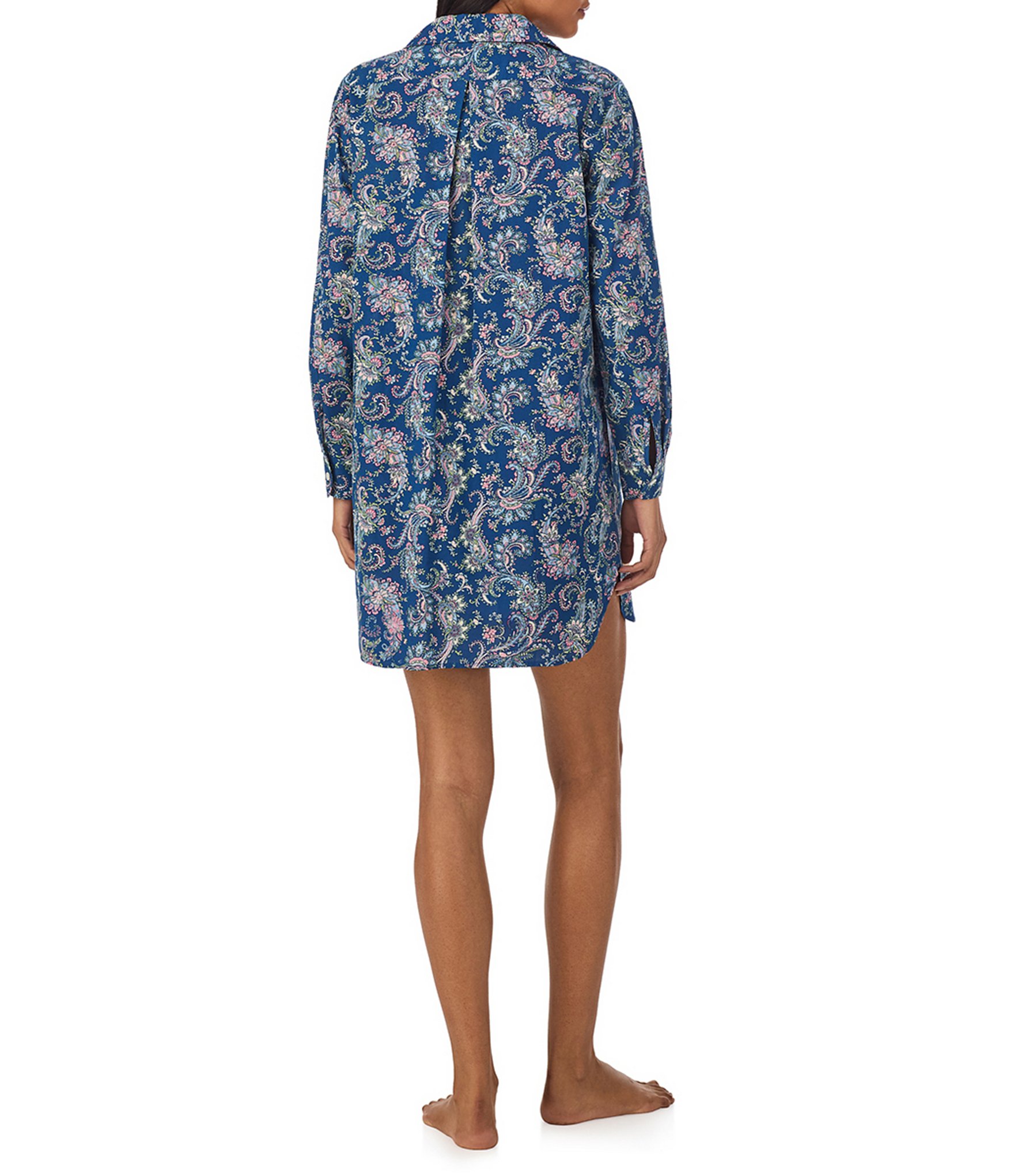 Lauren Ralph Lauren Long Sleeve Notch Collar Woven Paisley Print Sleepshirt