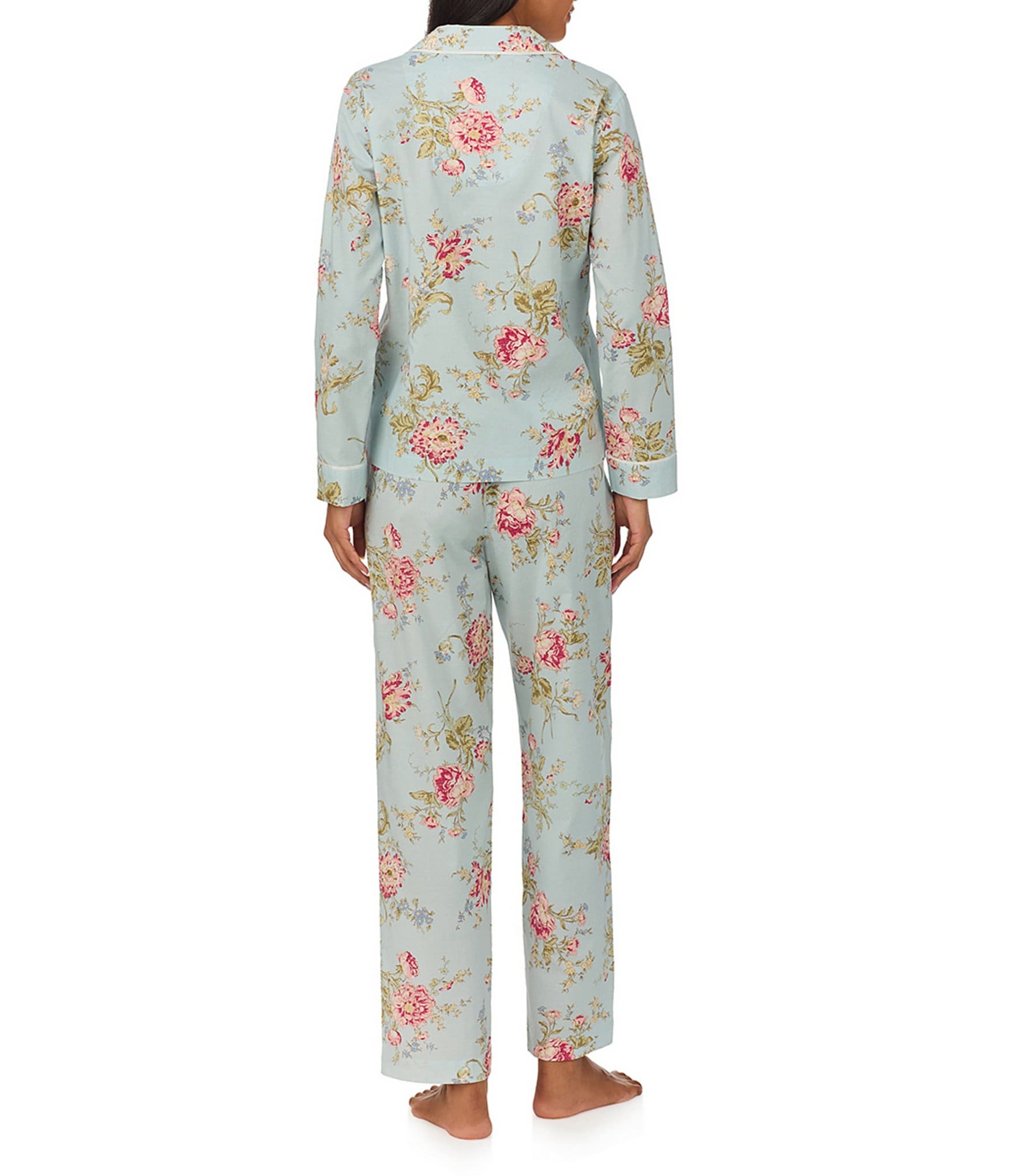 Lauren Ralph Lauren Long Sleeve Notch Collar Woven Sateen Floral Pajama Set