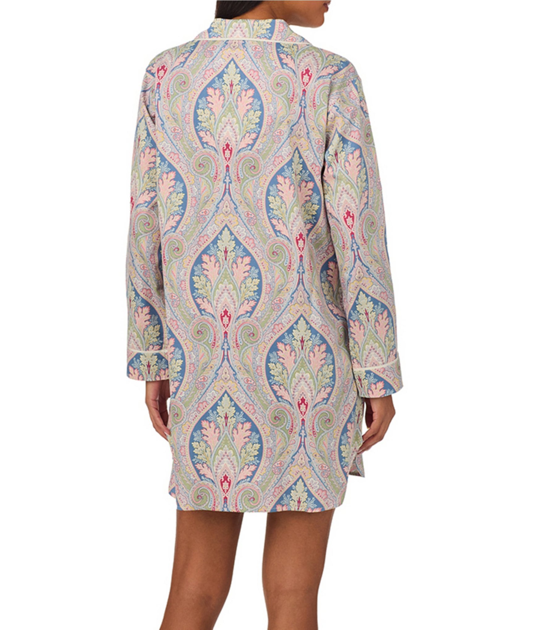 Lauren Ralph Lauren Long Sleeve Notch Collar Woven Sateen Paisley Nightshirt