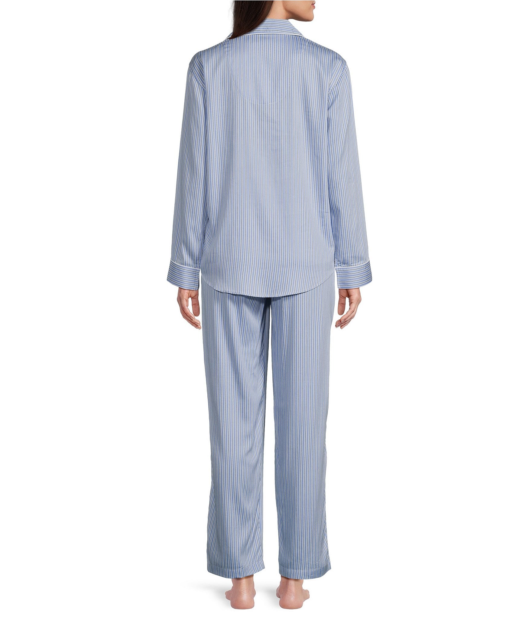 Lauren Ralph Lauren Long Sleeve Notch Collar Woven Striped Pajama Set