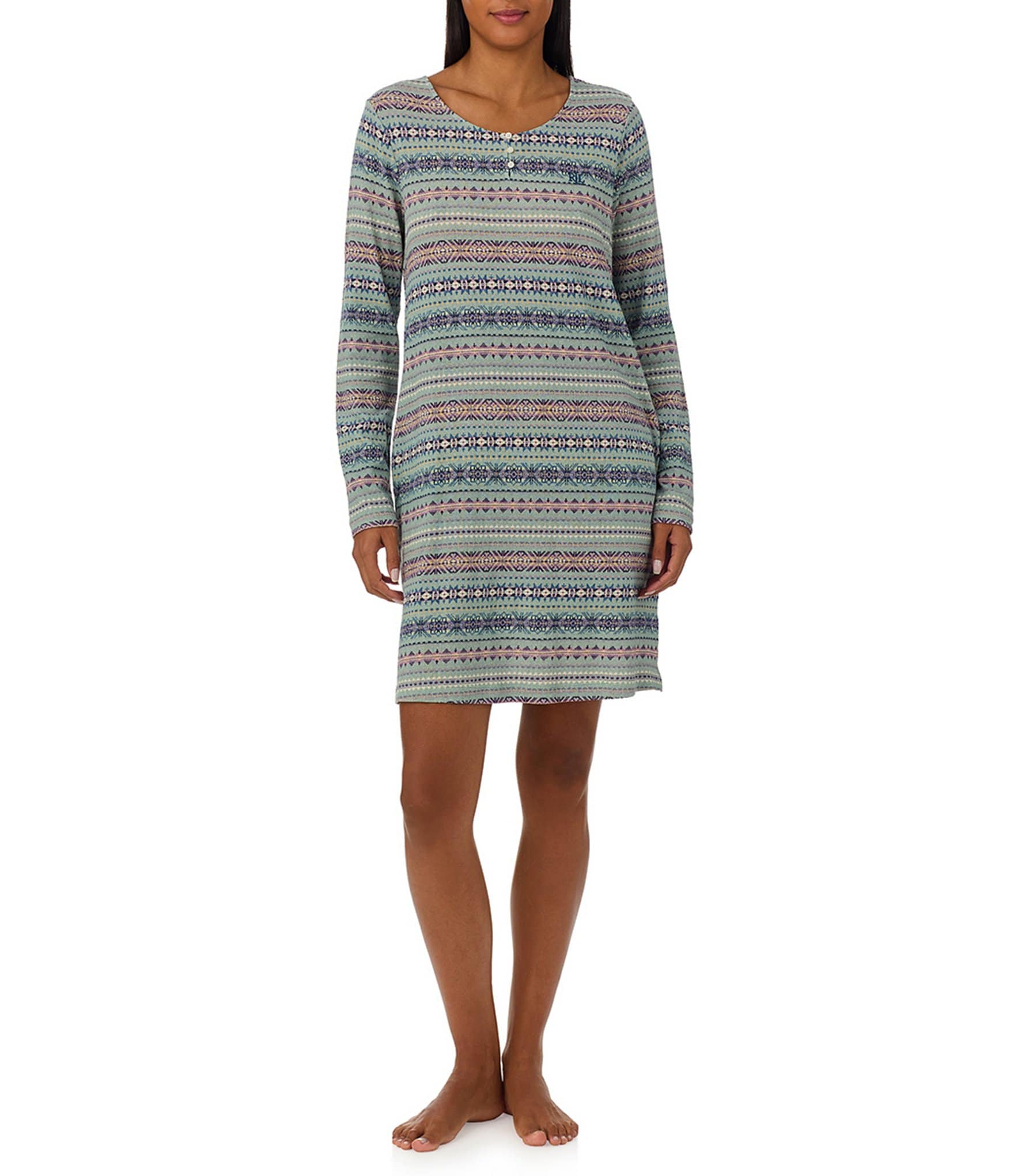 Lauren Ralph Lauren Long Sleeve Round Neck Short Cloud Knit Nightshirt