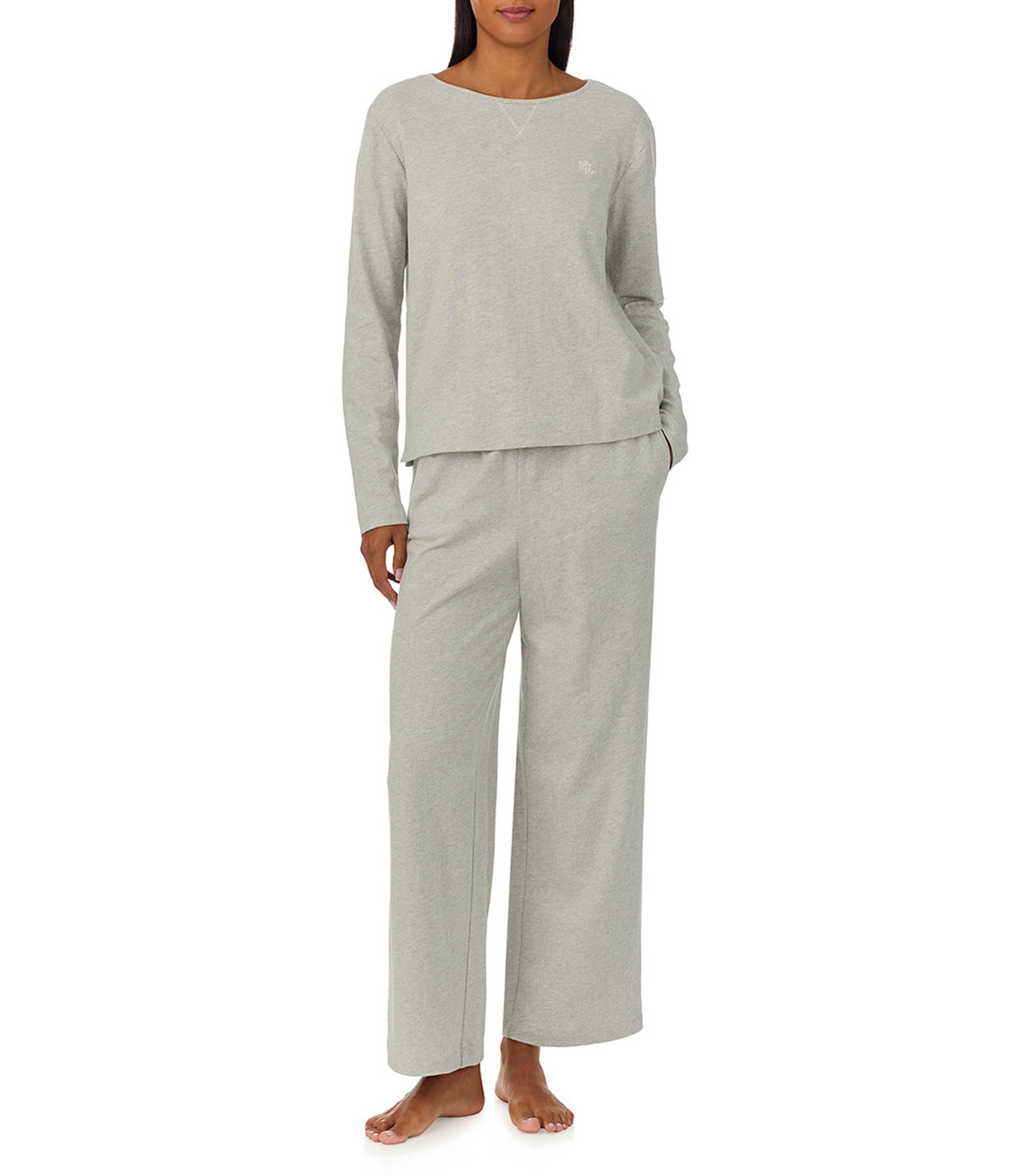 Lauren Ralph Lauren Long Sleeve Scoop Neck Knit Herringbone Pajama Set