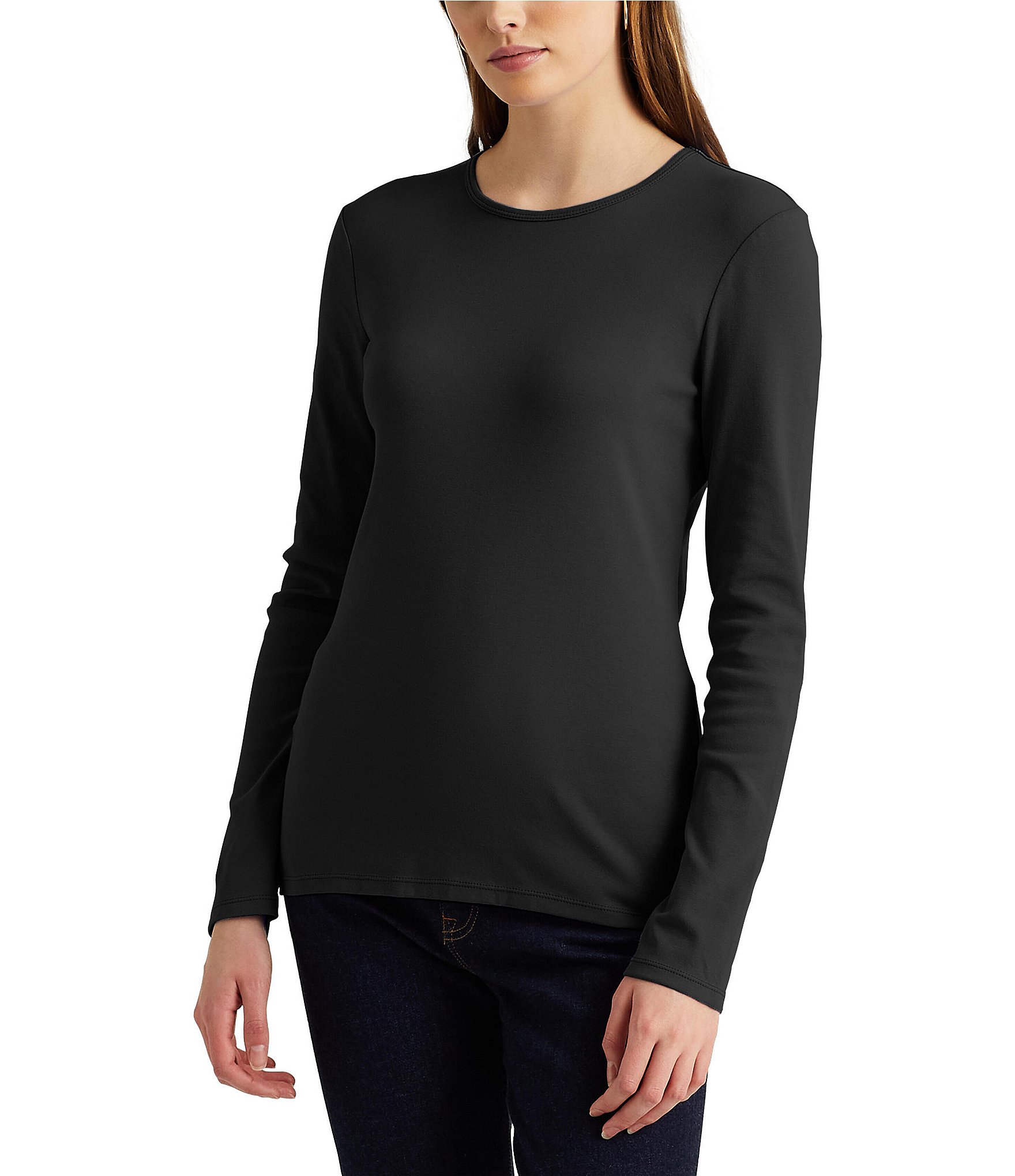 Lauren Ralph Lauren Long Sleeve Stretch Cotton T-Shirt | Dillard's