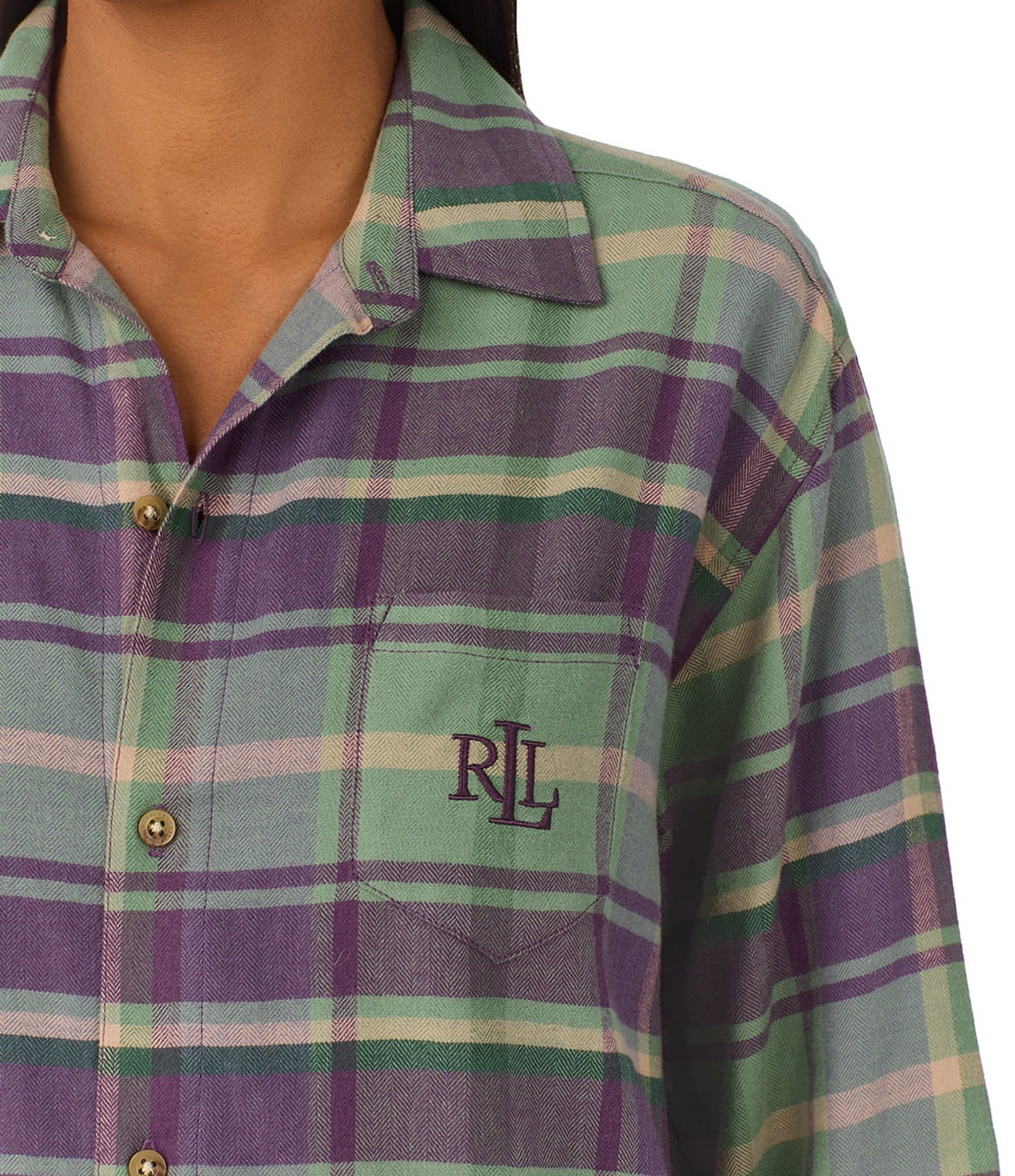 Lauren Ralph Lauren Long Sleeve Twill Multi Plaid Nightshirt